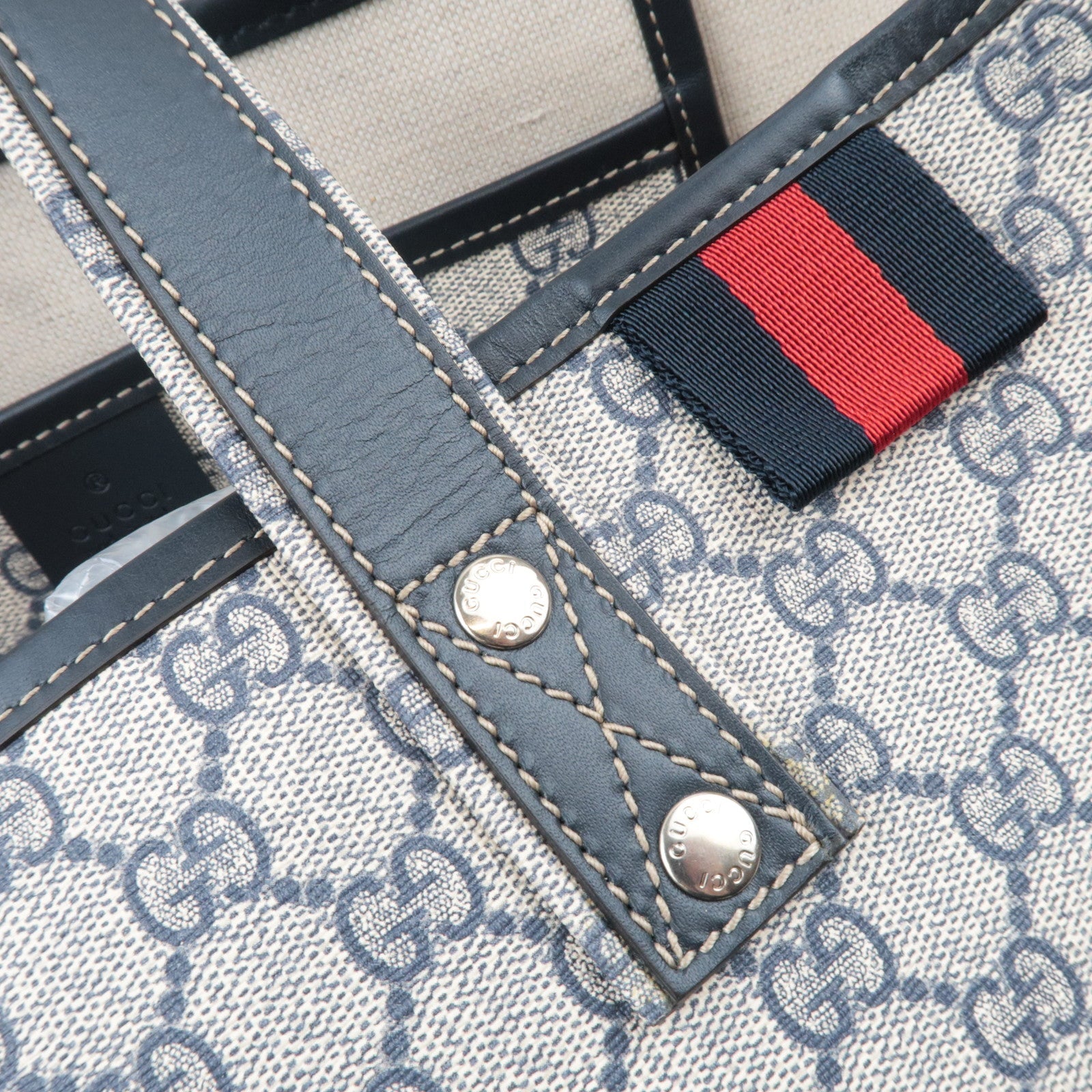 GUCCI GG Supreme Leather Tote Bag Beige Navy 211134