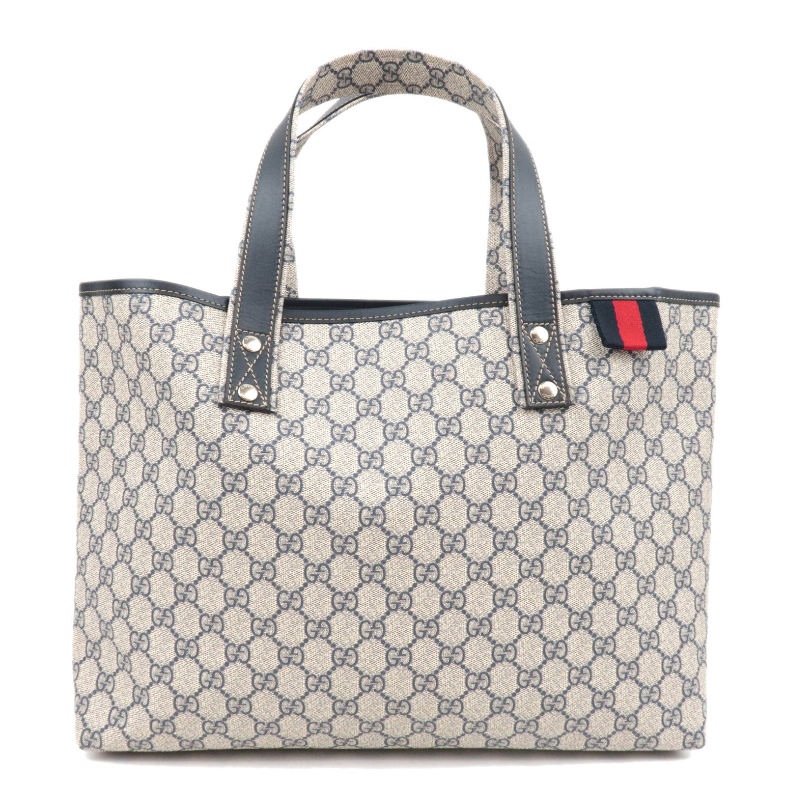GUCCI GG Supreme Leather Tote Bag Beige Navy 21113485072