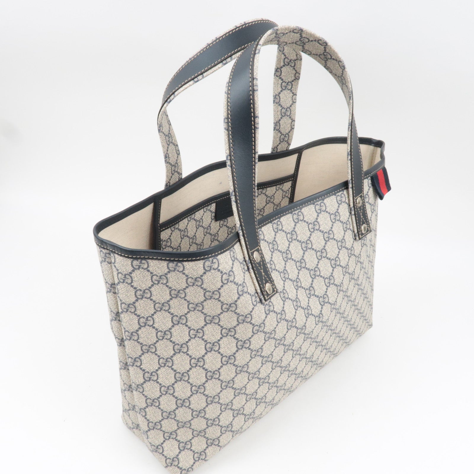 GUCCI GG Supreme Leather Tote Bag Beige Navy 211134