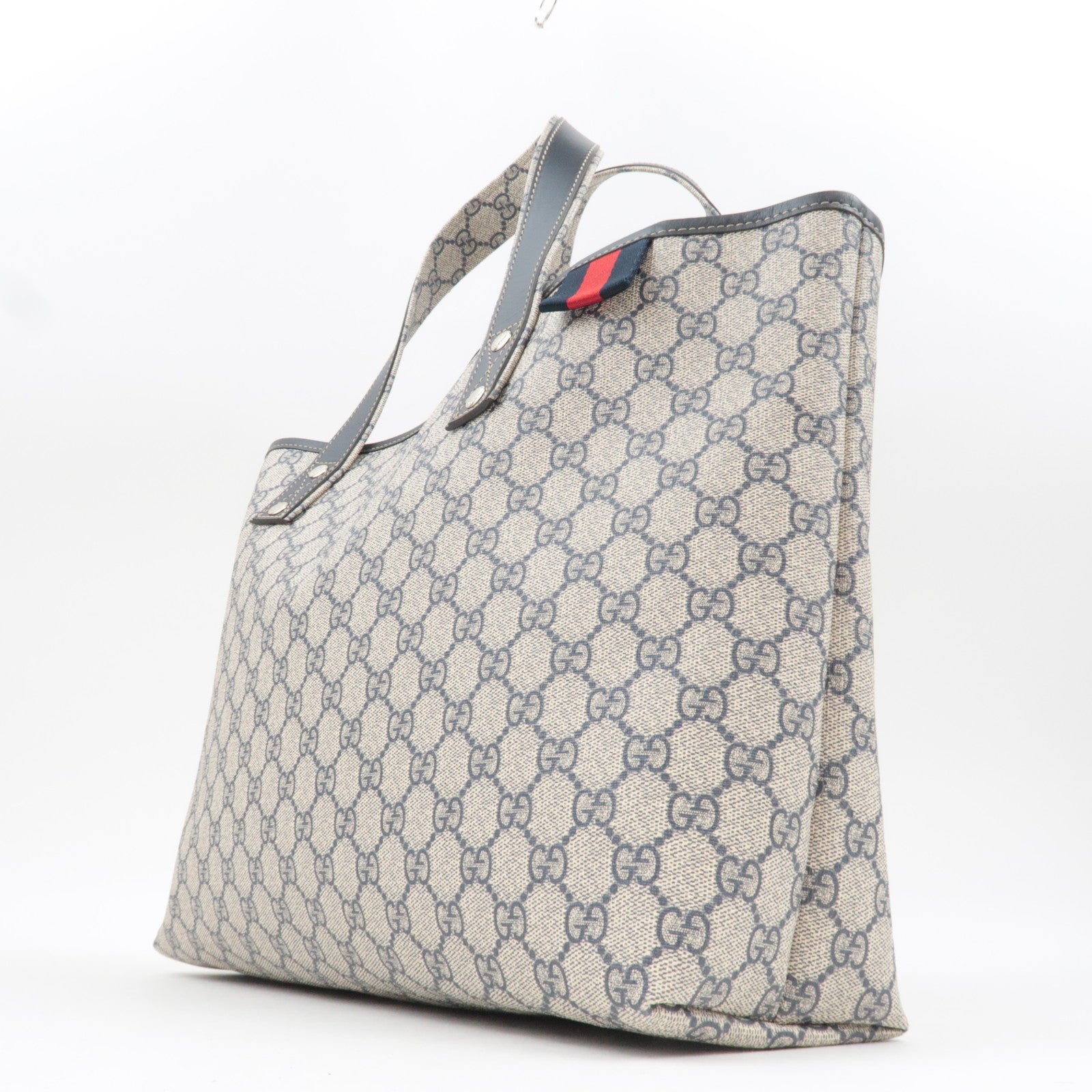 GUCCI GG Supreme Leather Tote Bag Beige Navy 211134