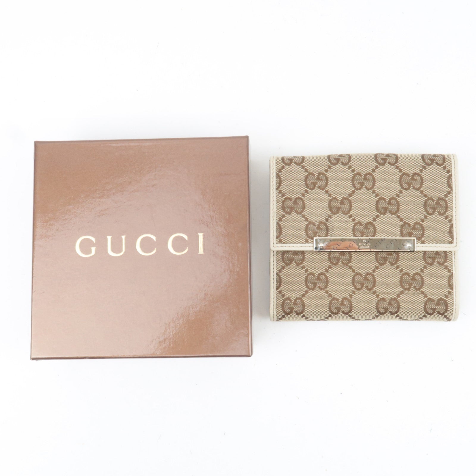 GUCCI Double-Hook Wallet GG Canvas Beige 112664