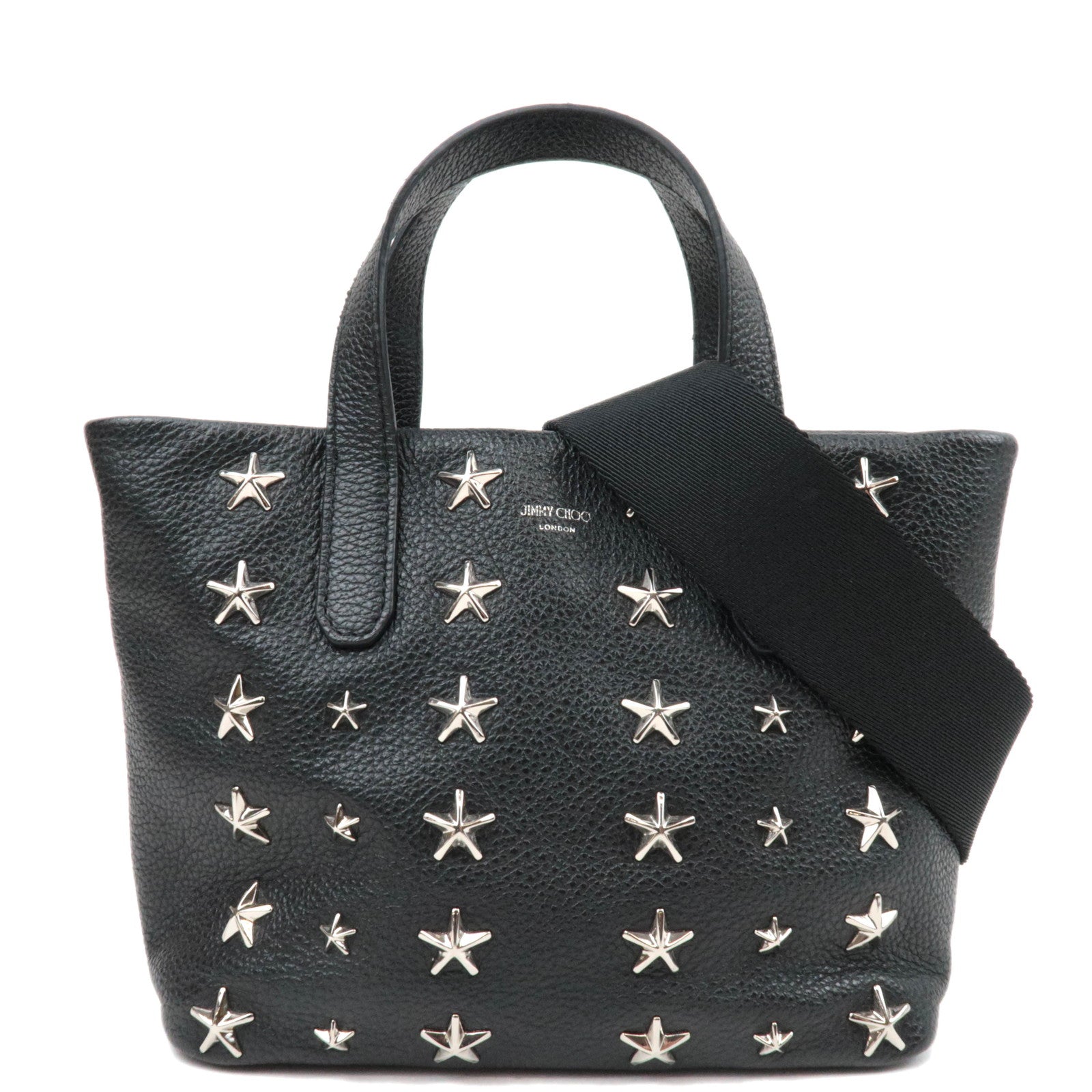 JIMMY CHOO Star Studs 2Way Mini Tote Bag Leather Black85079
