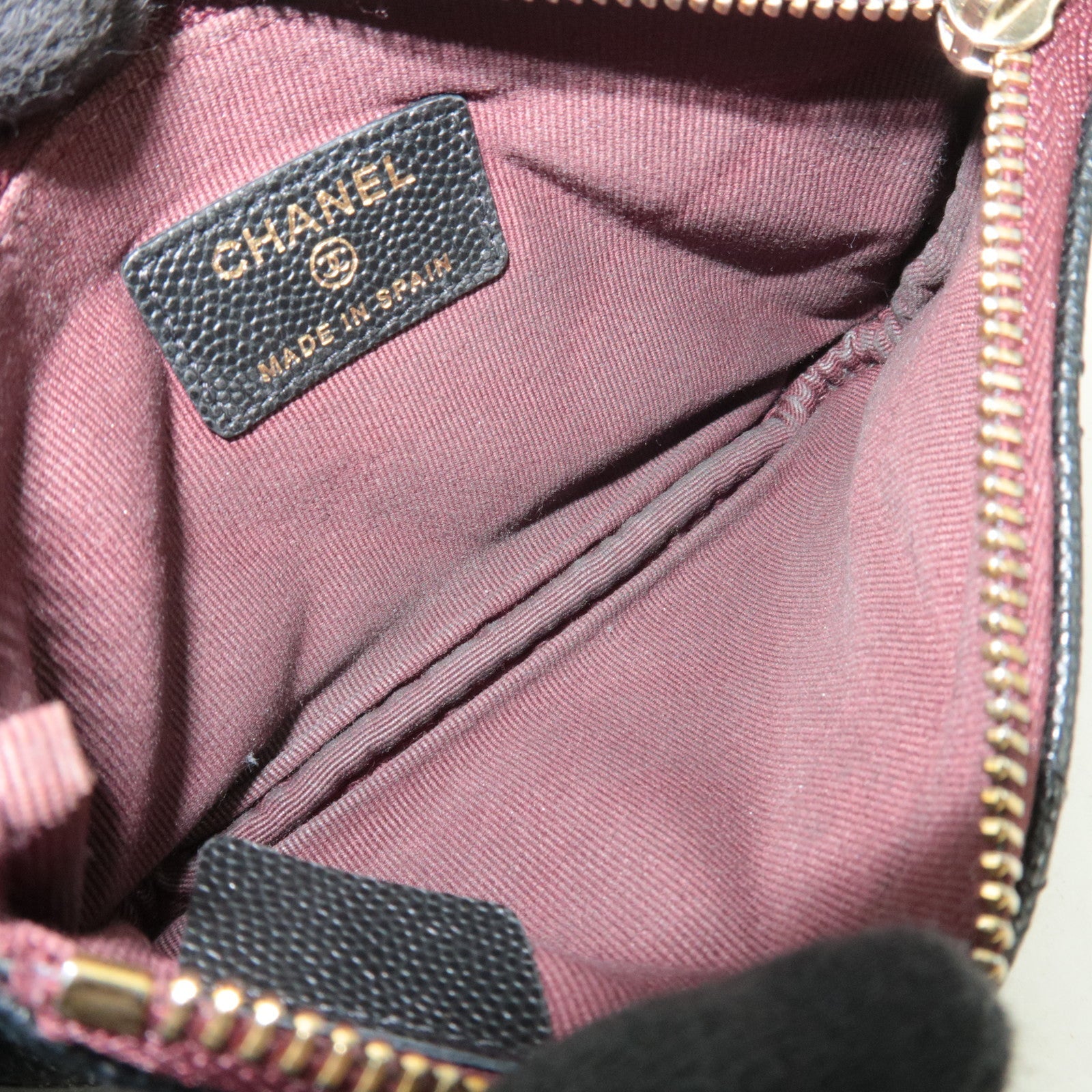 CHANEL Matelasse Mini Pouch Caviarskin Black Gold HDW