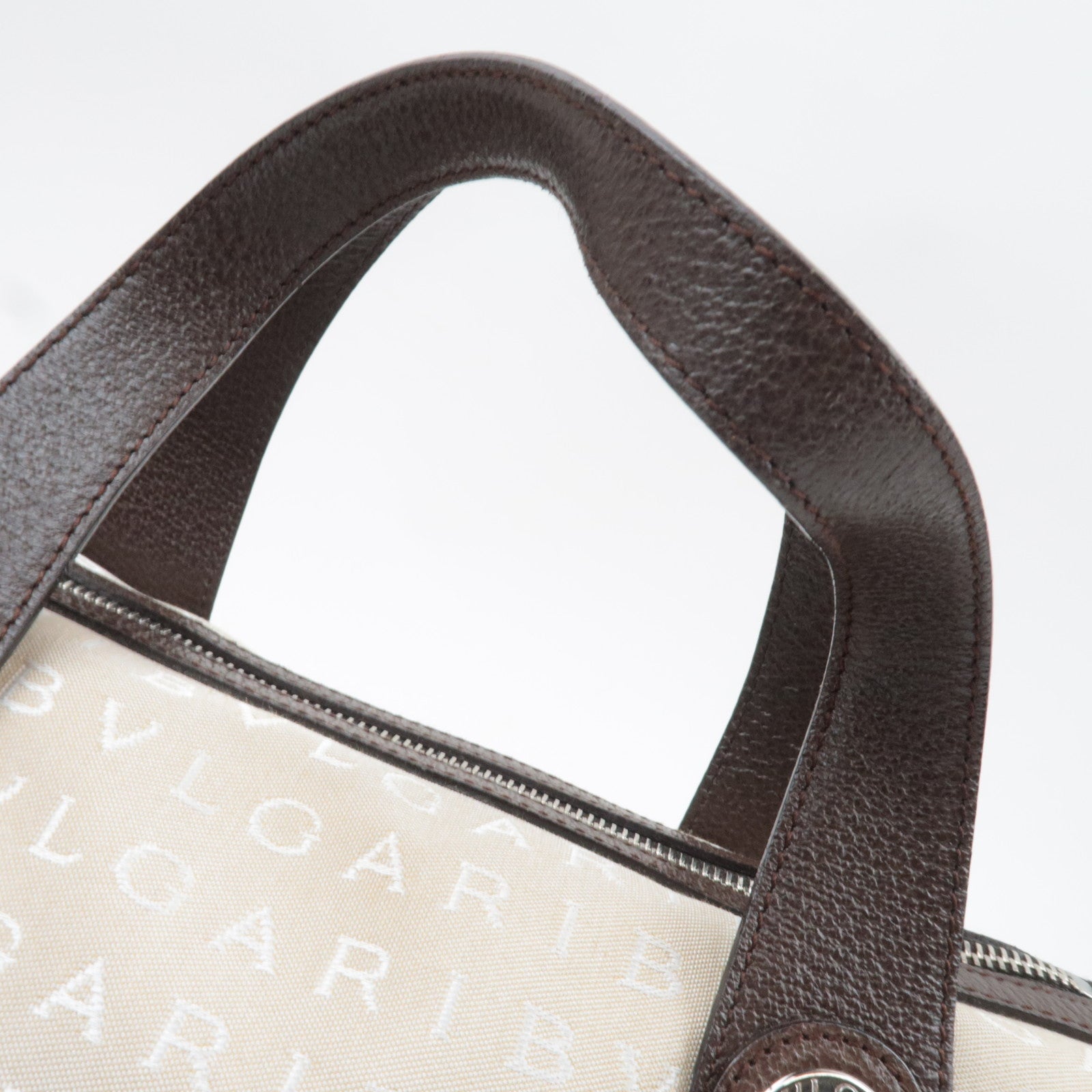 BVLGARI Logomania Canvas Leather Handbag Beige Brown