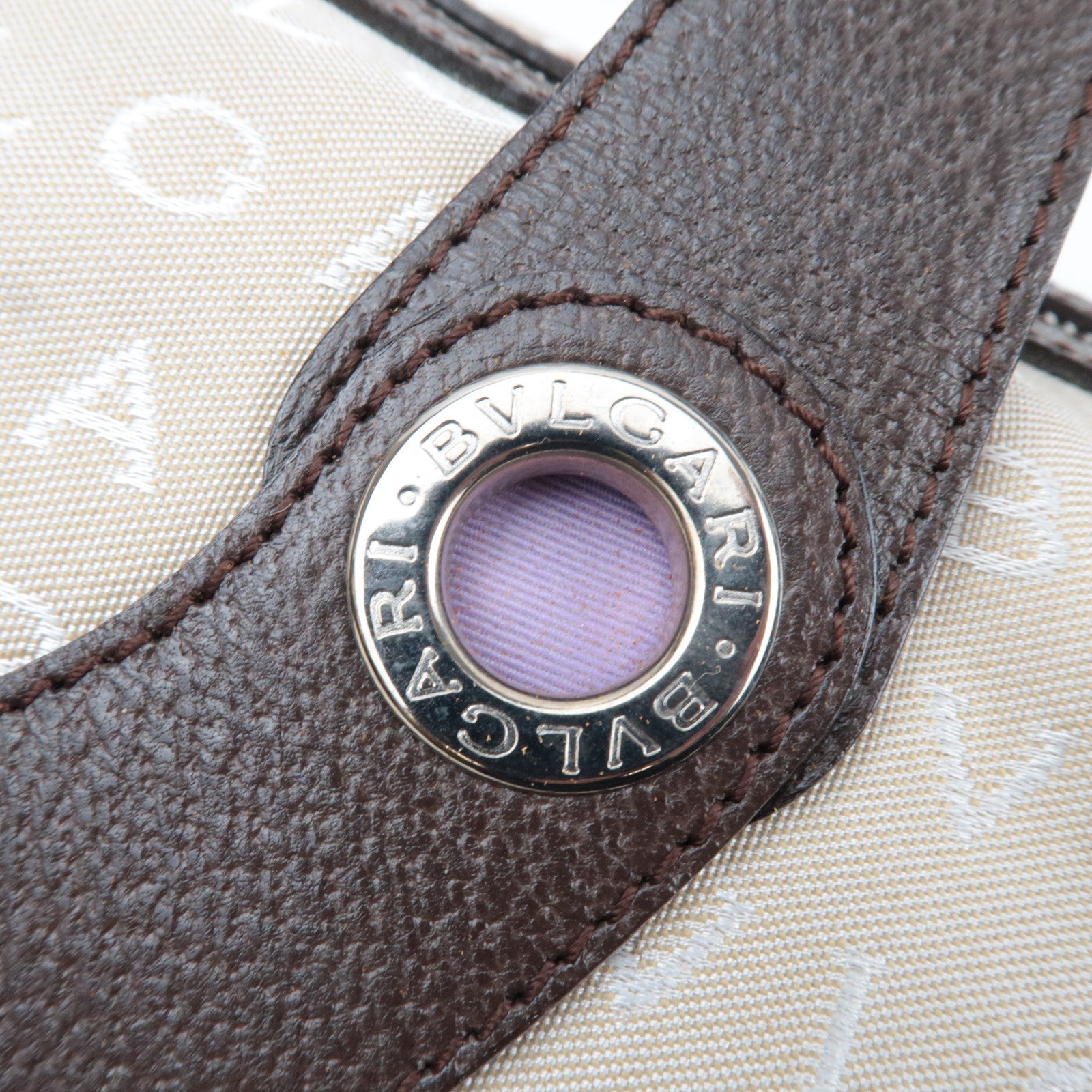 BVLGARI Logomania Canvas Leather Handbag Beige Brown