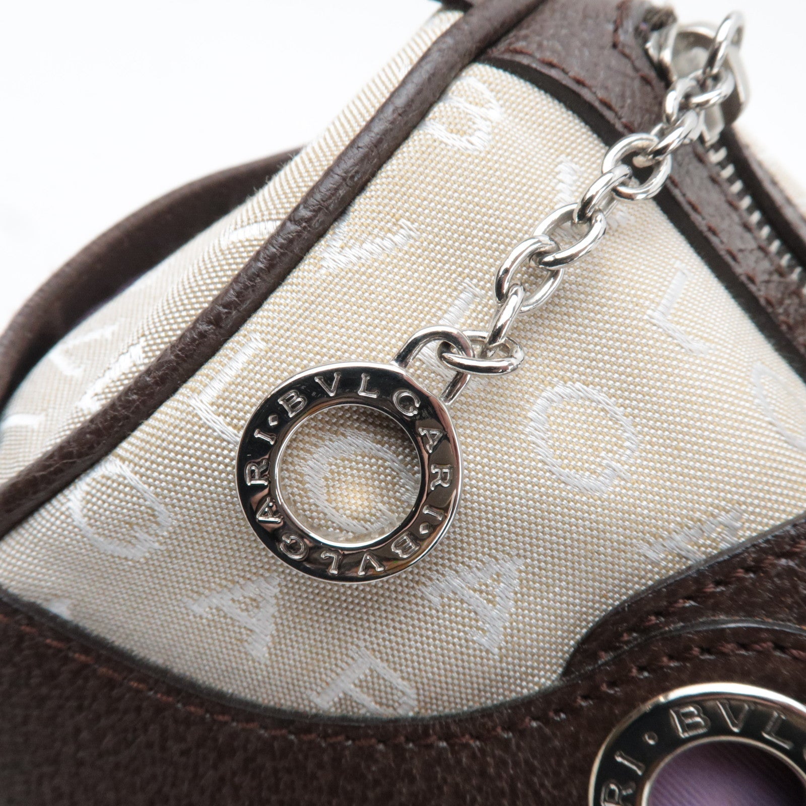 BVLGARI Logomania Canvas Leather Handbag Beige Brown