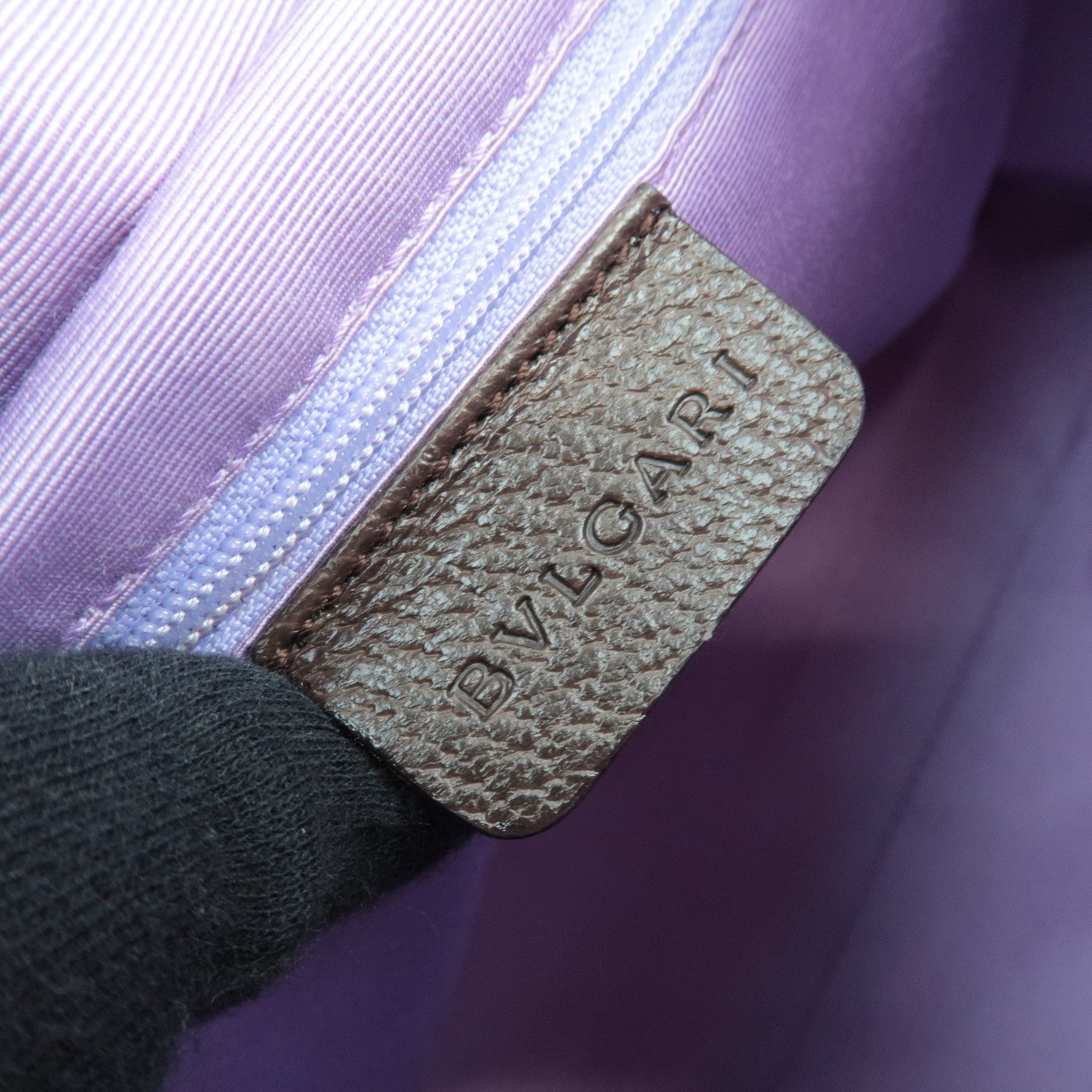 BVLGARI Logomania Canvas Leather Handbag Beige Brown