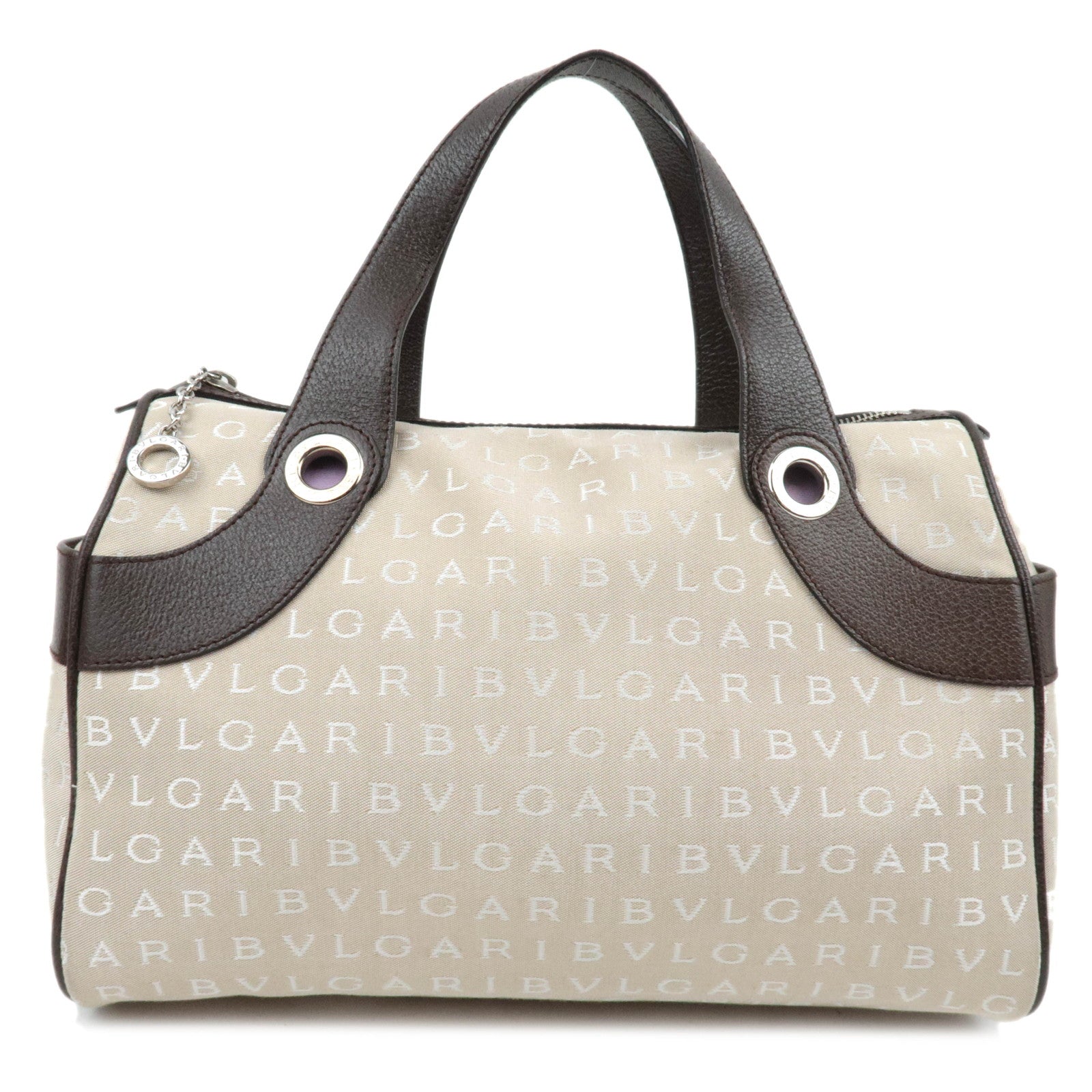 BVLGARI Logomania Canvas Leather Handbag Beige Brown85091