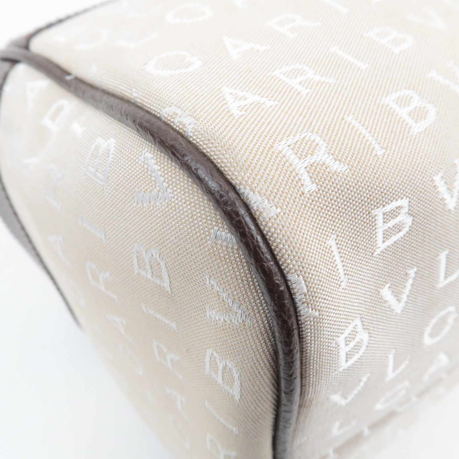 BVLGARI Logomania Canvas Leather Handbag Beige Brown