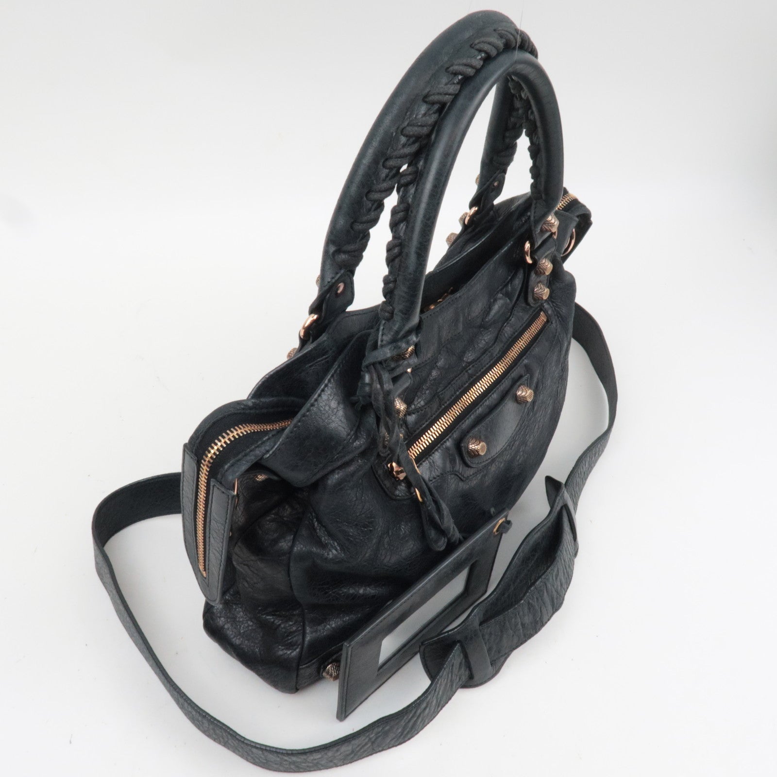 BALENCIAGA The Giant Town 2Way Handbag Leather Black 240578