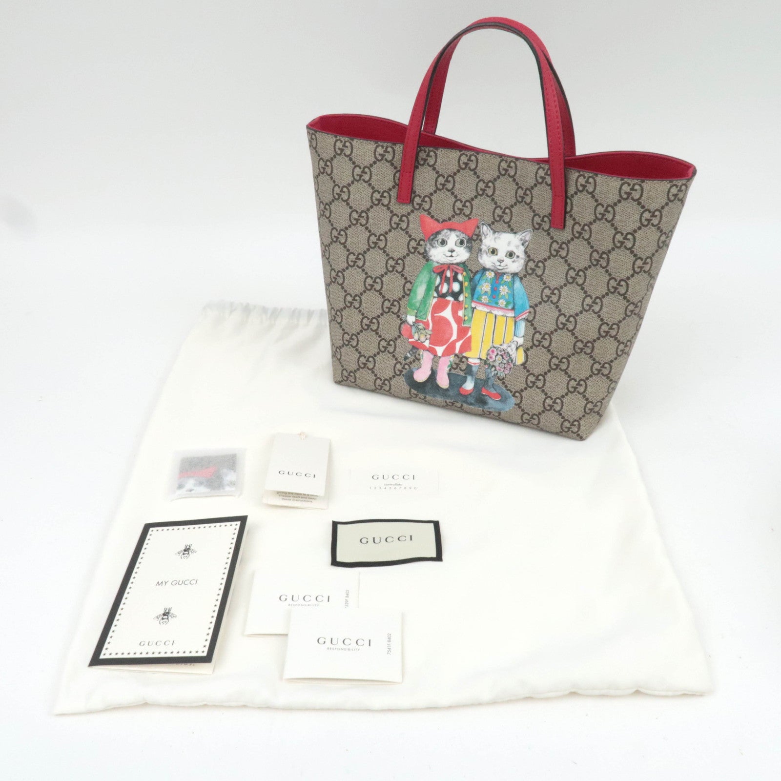 GUCCI Children's Yuko Higuchi Cat GG Supreme Leather Tote Bag 410812