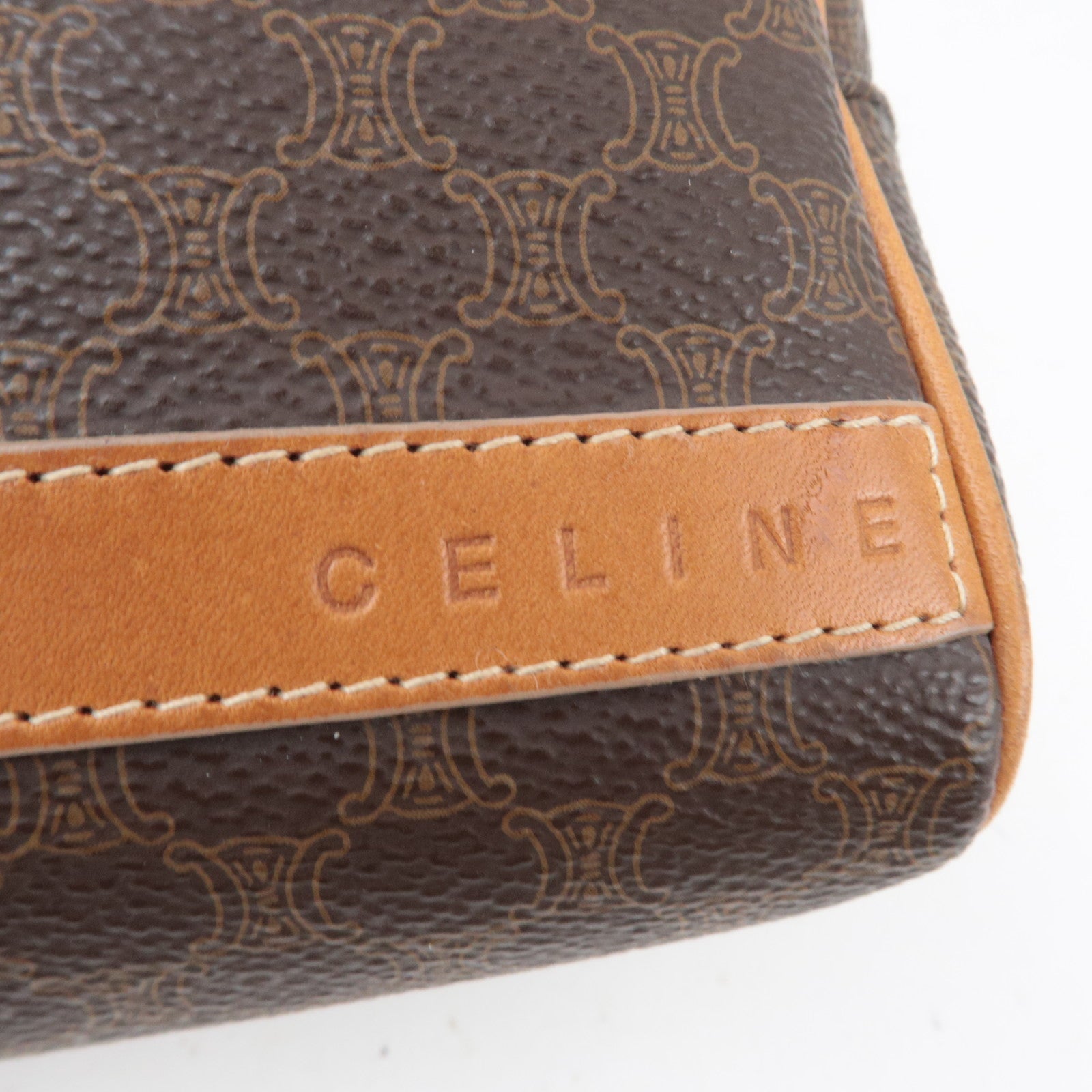 CELINE Macadam PVC Leather Cosmetic Pouch Brown