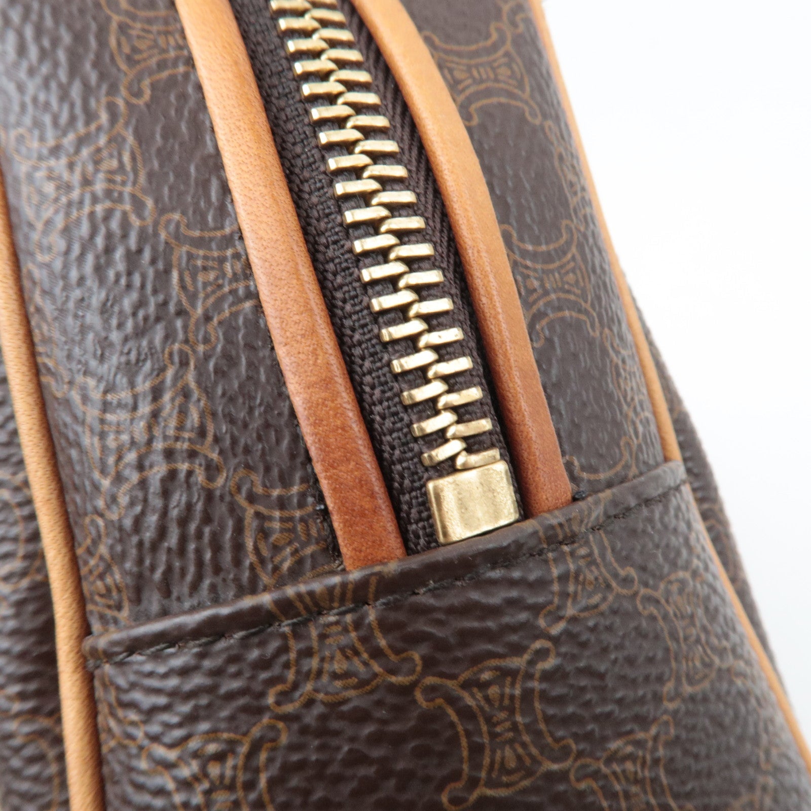 CELINE Macadam PVC Leather Cosmetic Pouch Brown