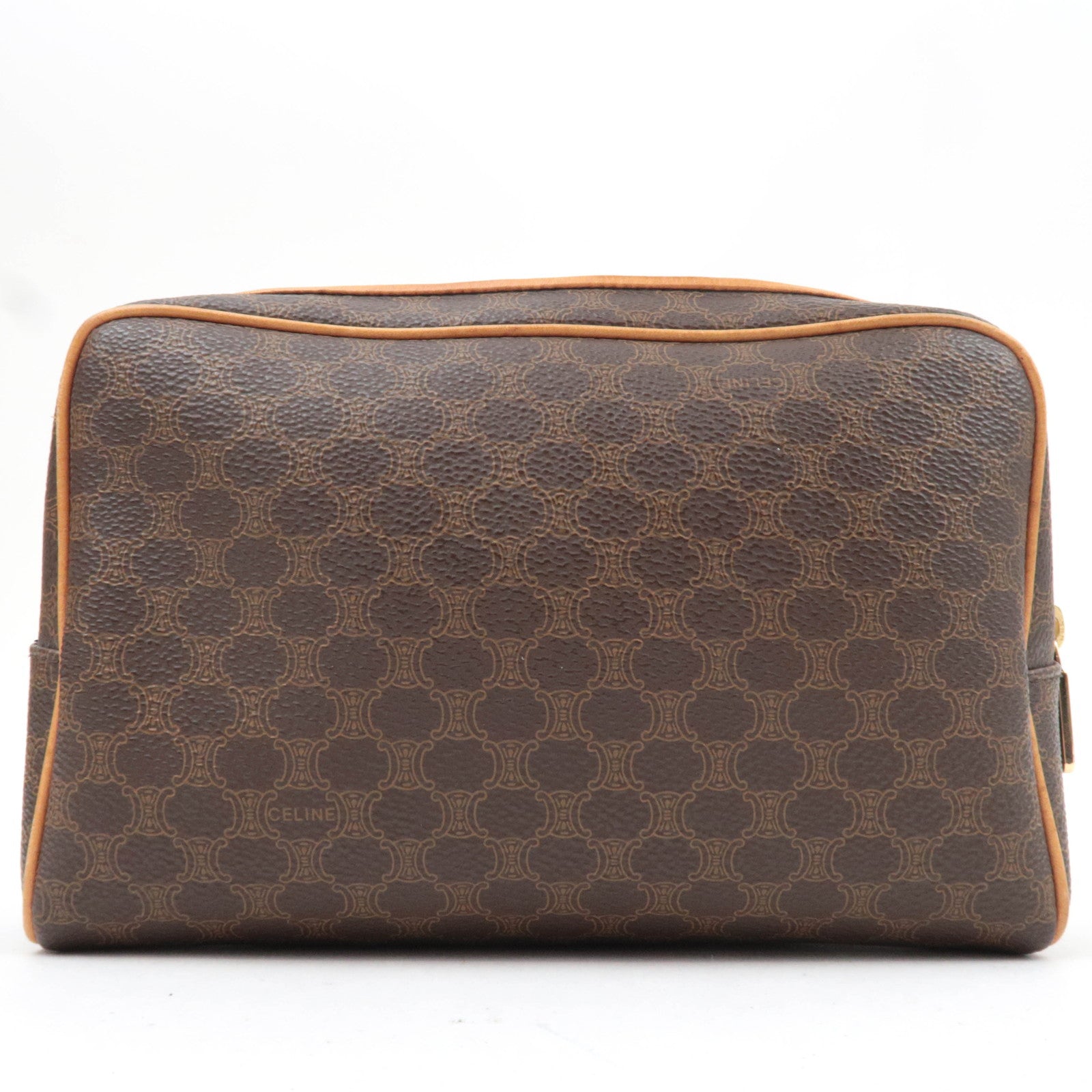 CELINE Macadam PVC Leather Cosmetic Pouch Brown