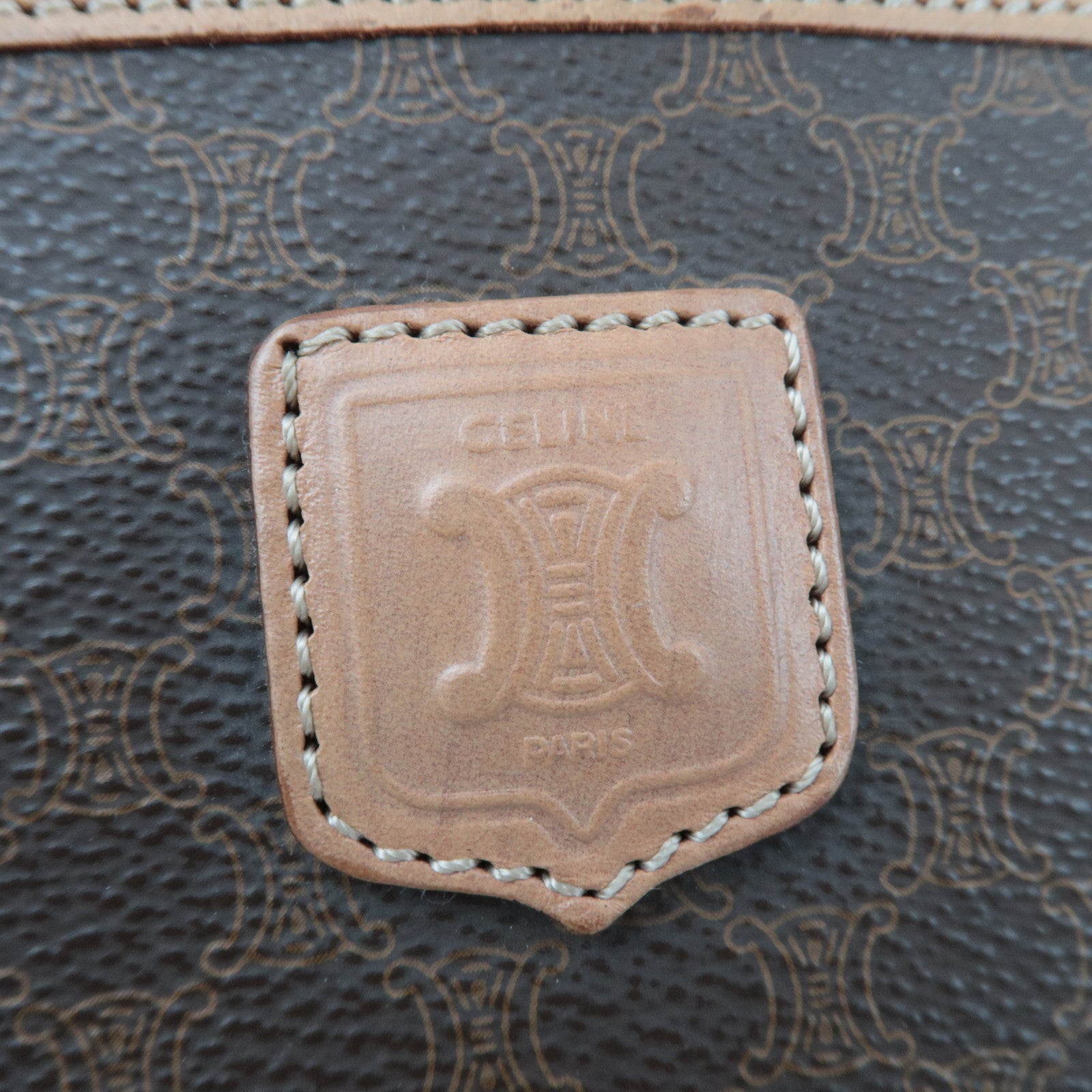 CELINE Macadam PVC Leather Clutch Bag Brown