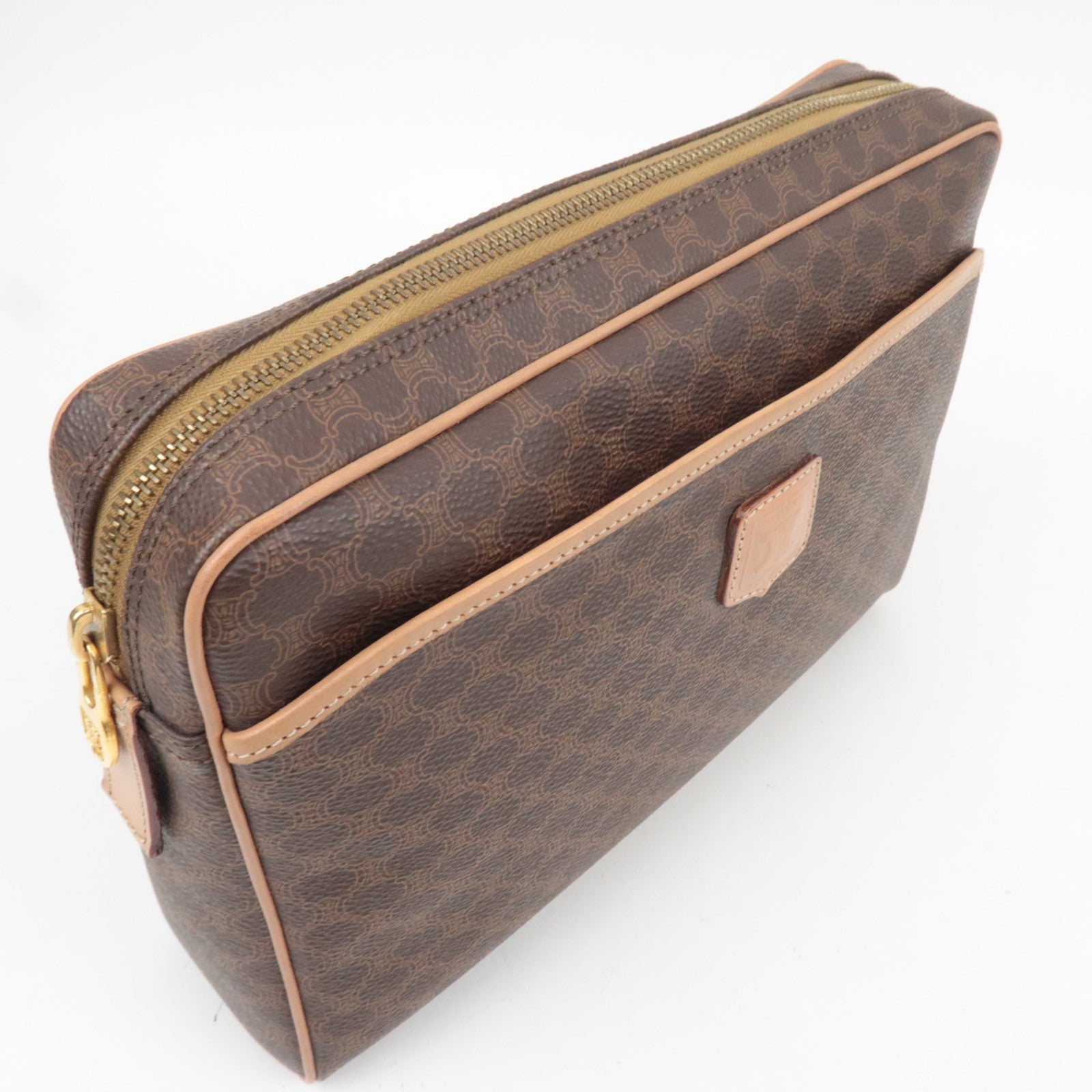 CELINE Macadam PVC Leather Clutch Bag Brown