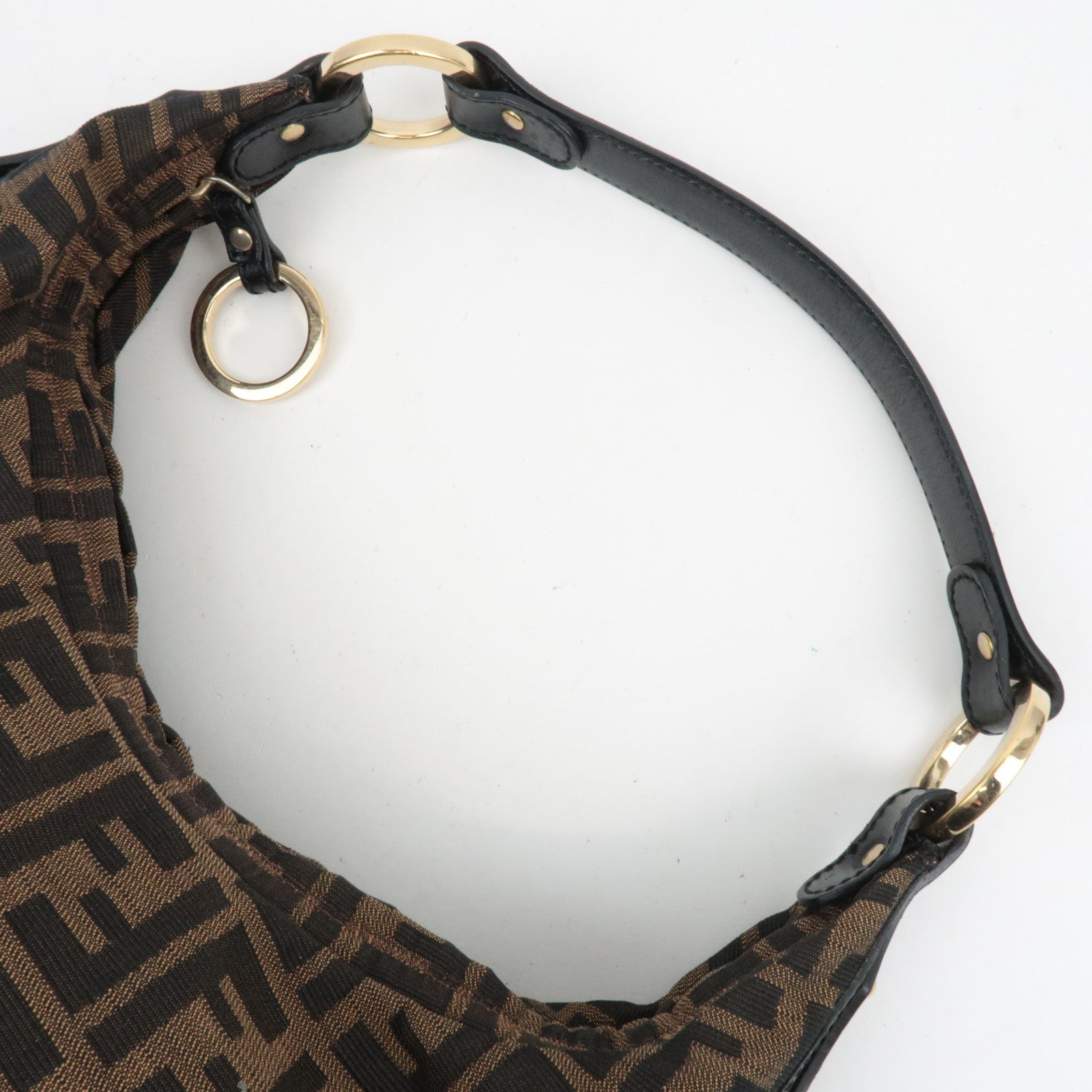 FENDI Zucca Canvas Leather Hobo Shoulder Bag Brown