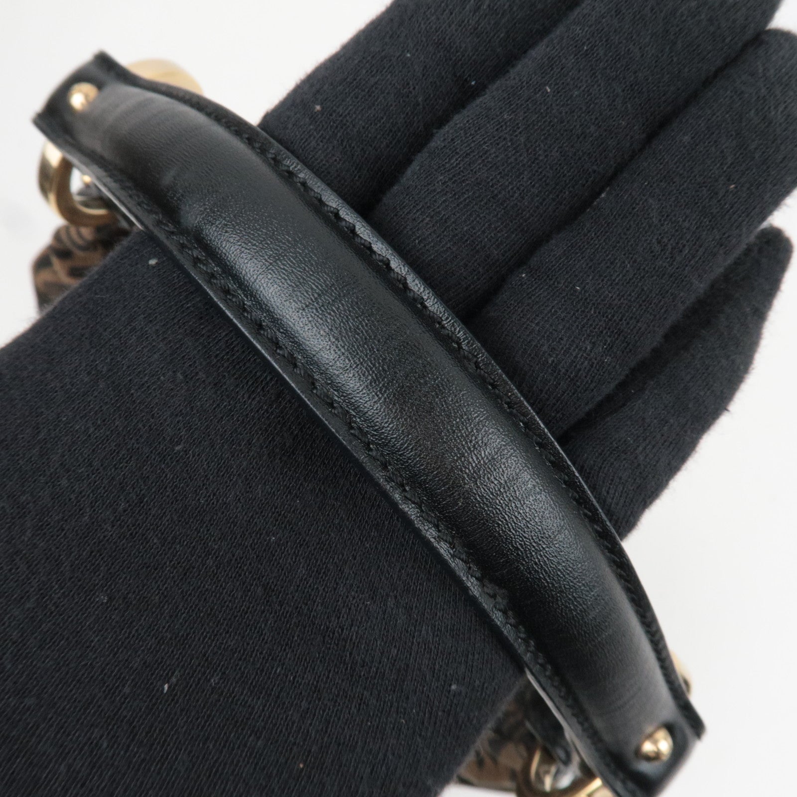 FENDI Zucca Canvas Leather Hobo Shoulder Bag Brown