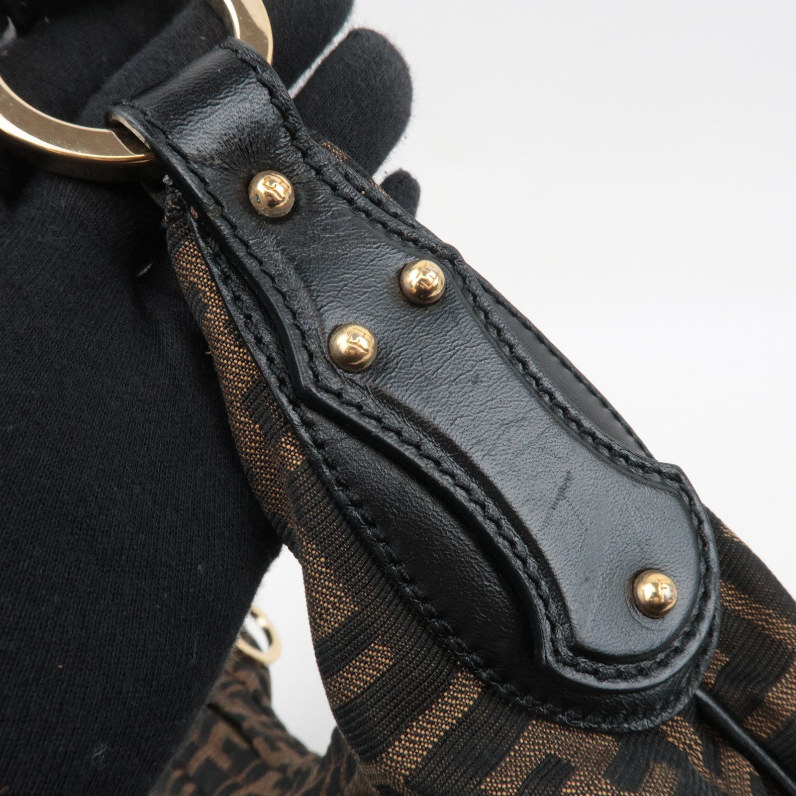 FENDI Zucca Canvas Leather Hobo Shoulder Bag Brown