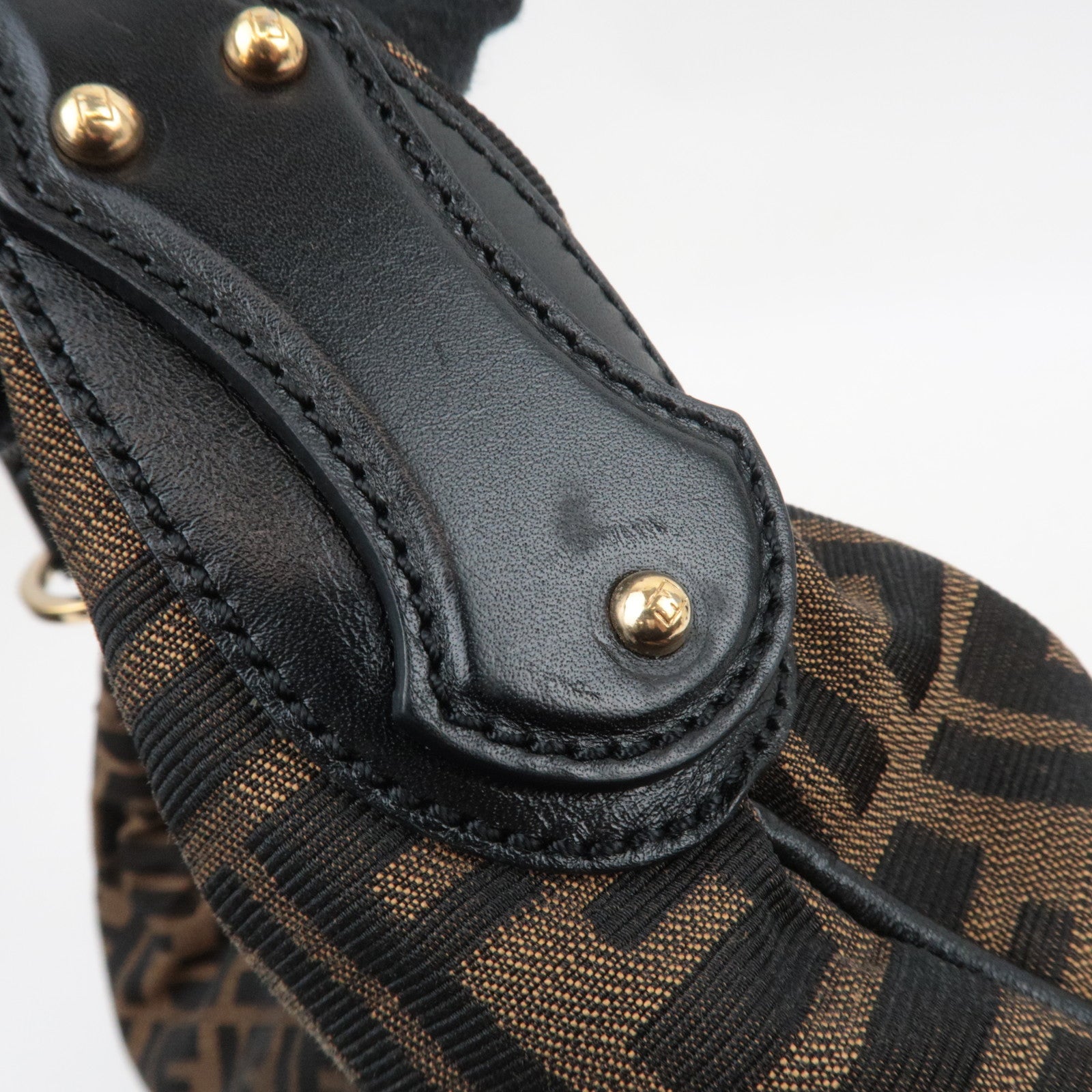 FENDI Zucca Canvas Leather Hobo Shoulder Bag Brown