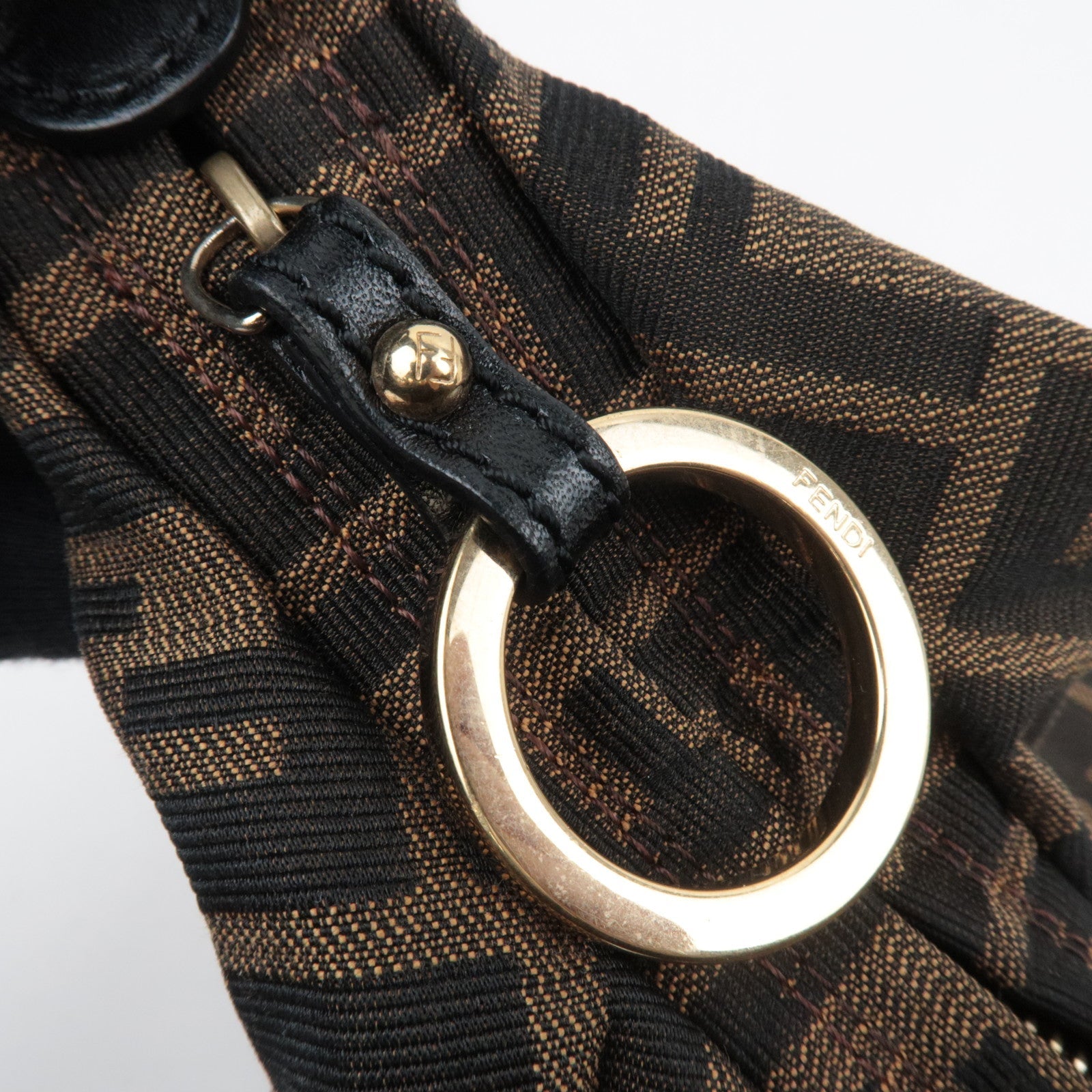 FENDI Zucca Canvas Leather Hobo Shoulder Bag Brown