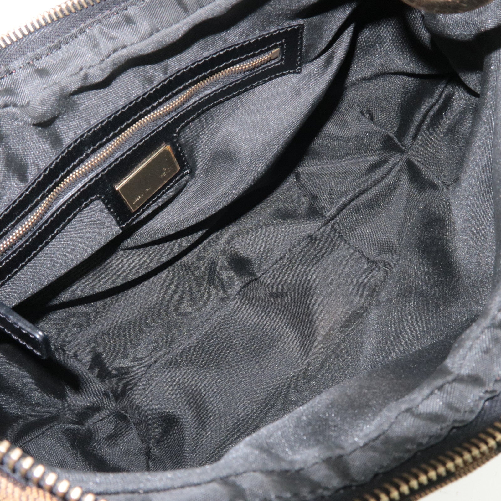 FENDI Zucca Canvas Leather Hobo Shoulder Bag Brown