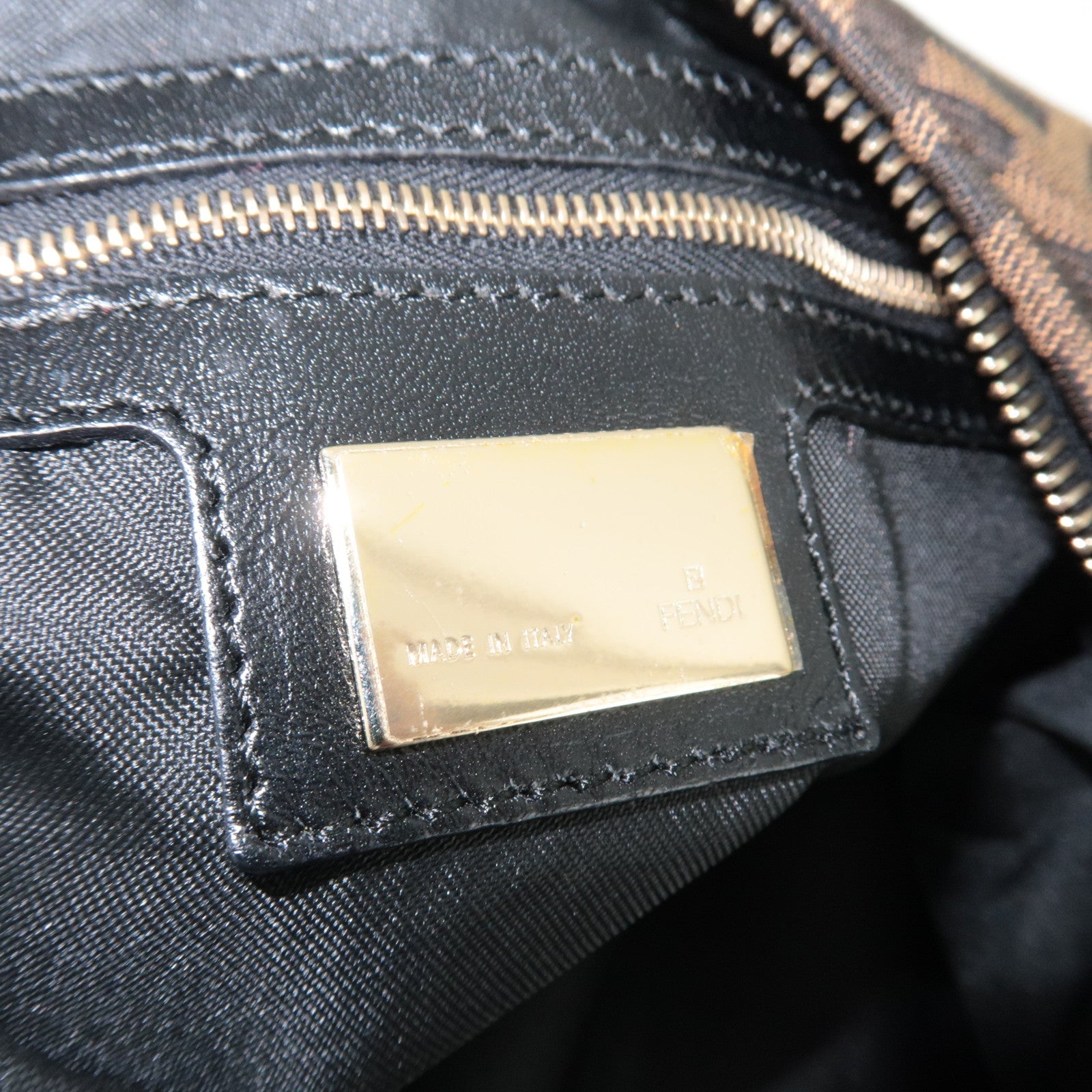 FENDI Zucca Canvas Leather Hobo Shoulder Bag Brown