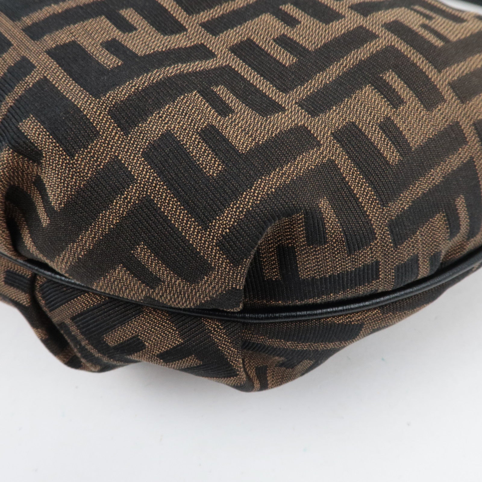 FENDI Zucca Canvas Leather Hobo Shoulder Bag Brown
