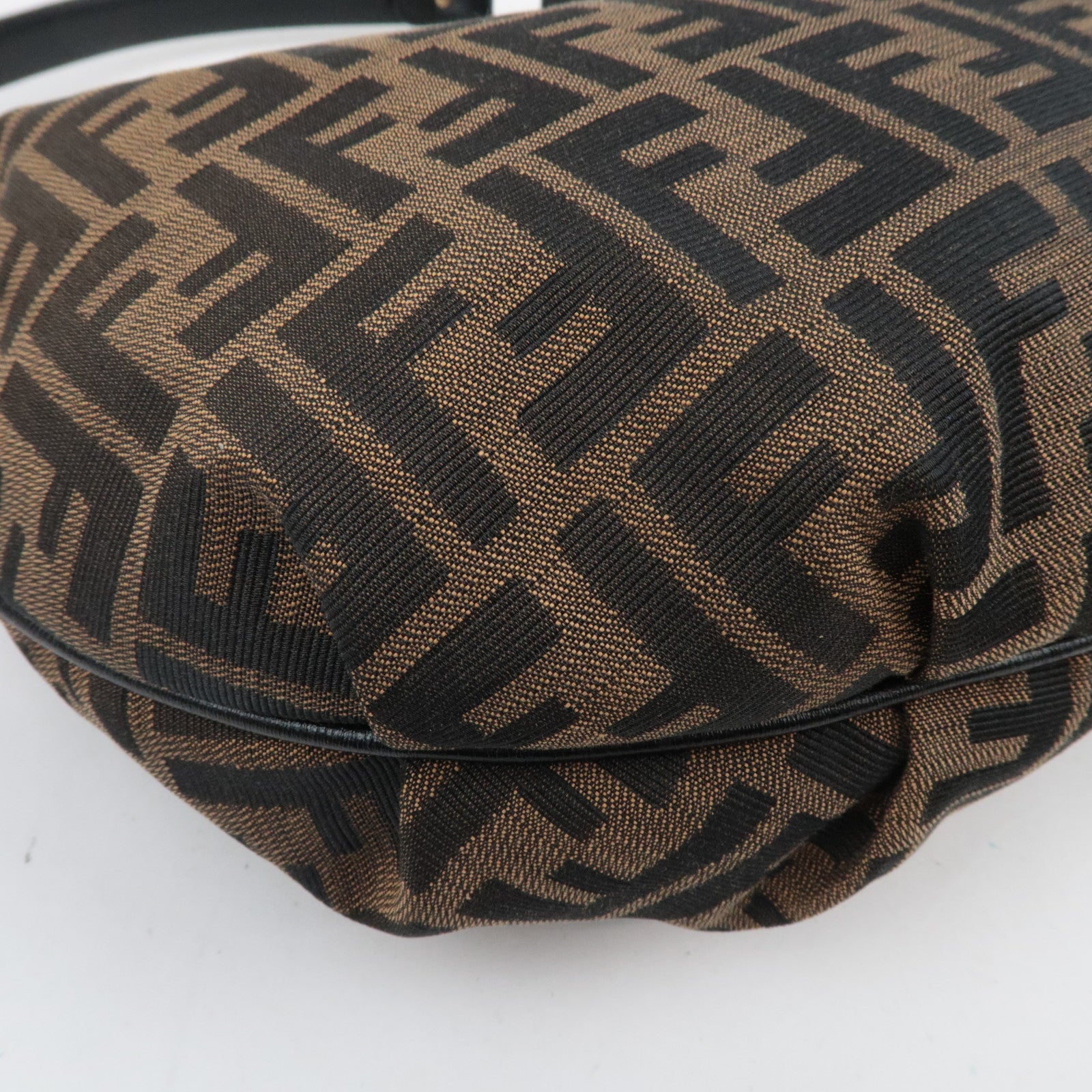 FENDI Zucca Canvas Leather Hobo Shoulder Bag Brown
