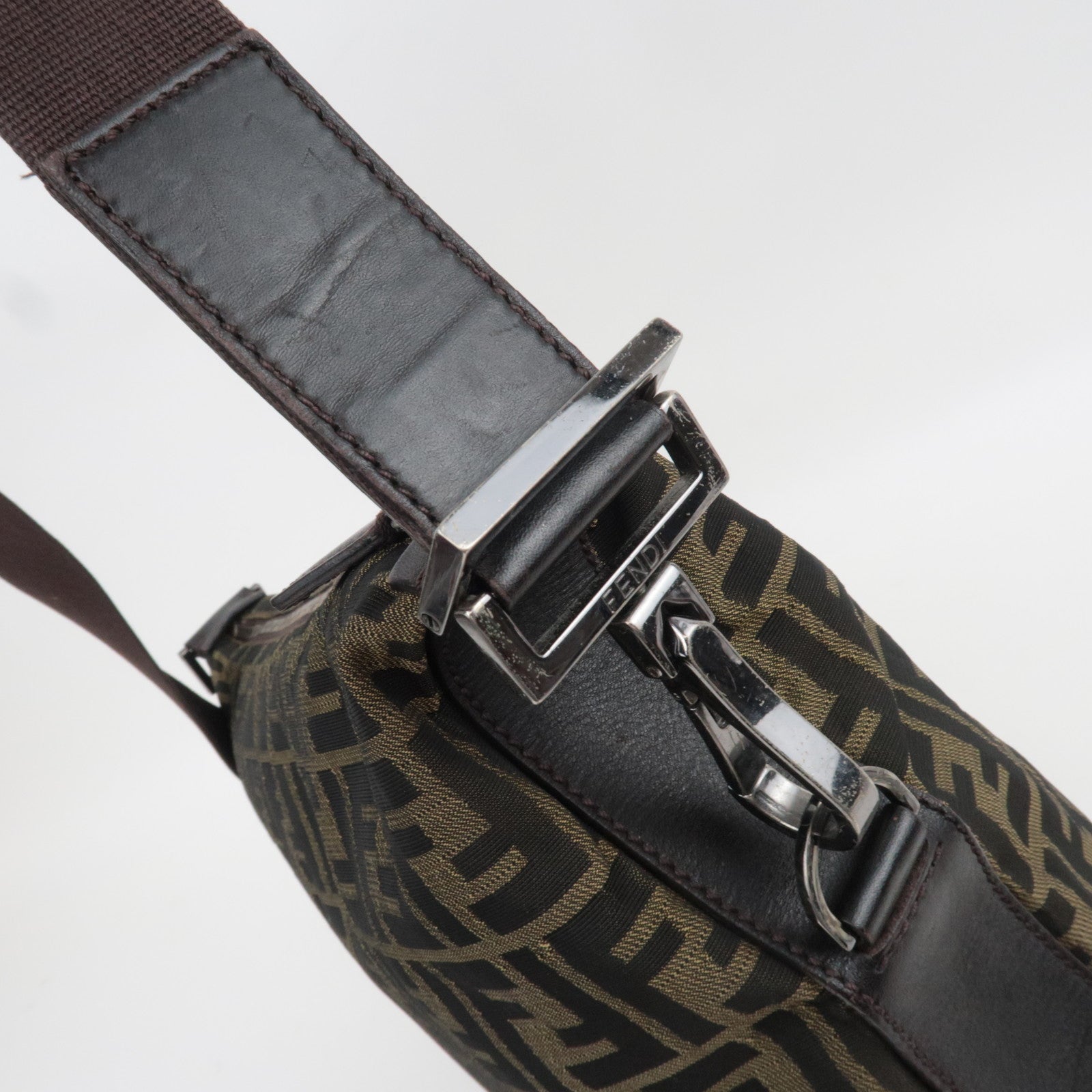 FENDI Zucca Canvas Leather Shoulder Bag Khaki 7VA003