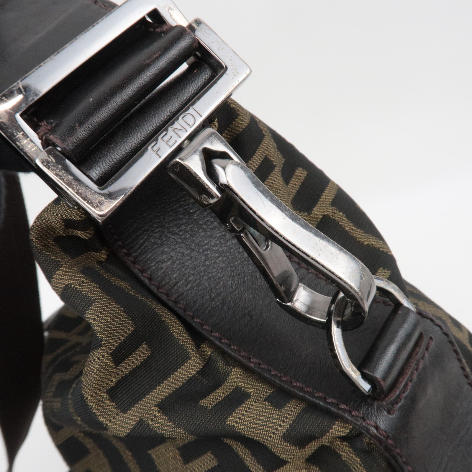 FENDI Zucca Canvas Leather Shoulder Bag Khaki 7VA003