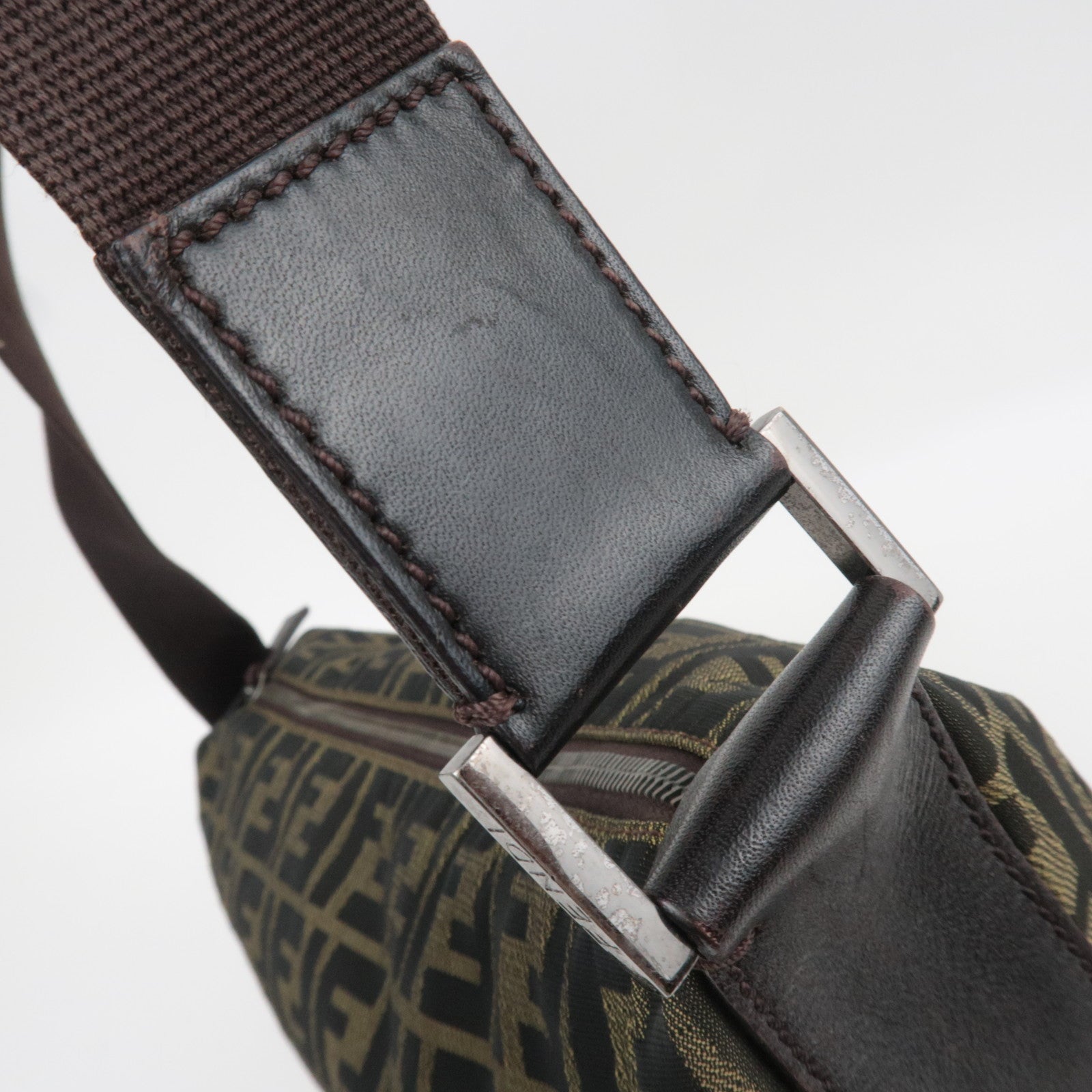 FENDI Zucca Canvas Leather Shoulder Bag Khaki 7VA003