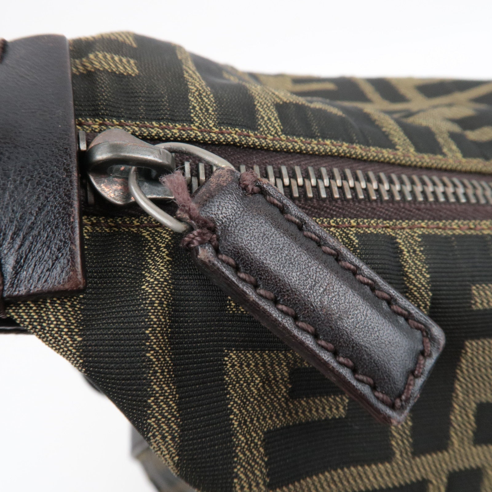 FENDI Zucca Canvas Leather Shoulder Bag Khaki 7VA003