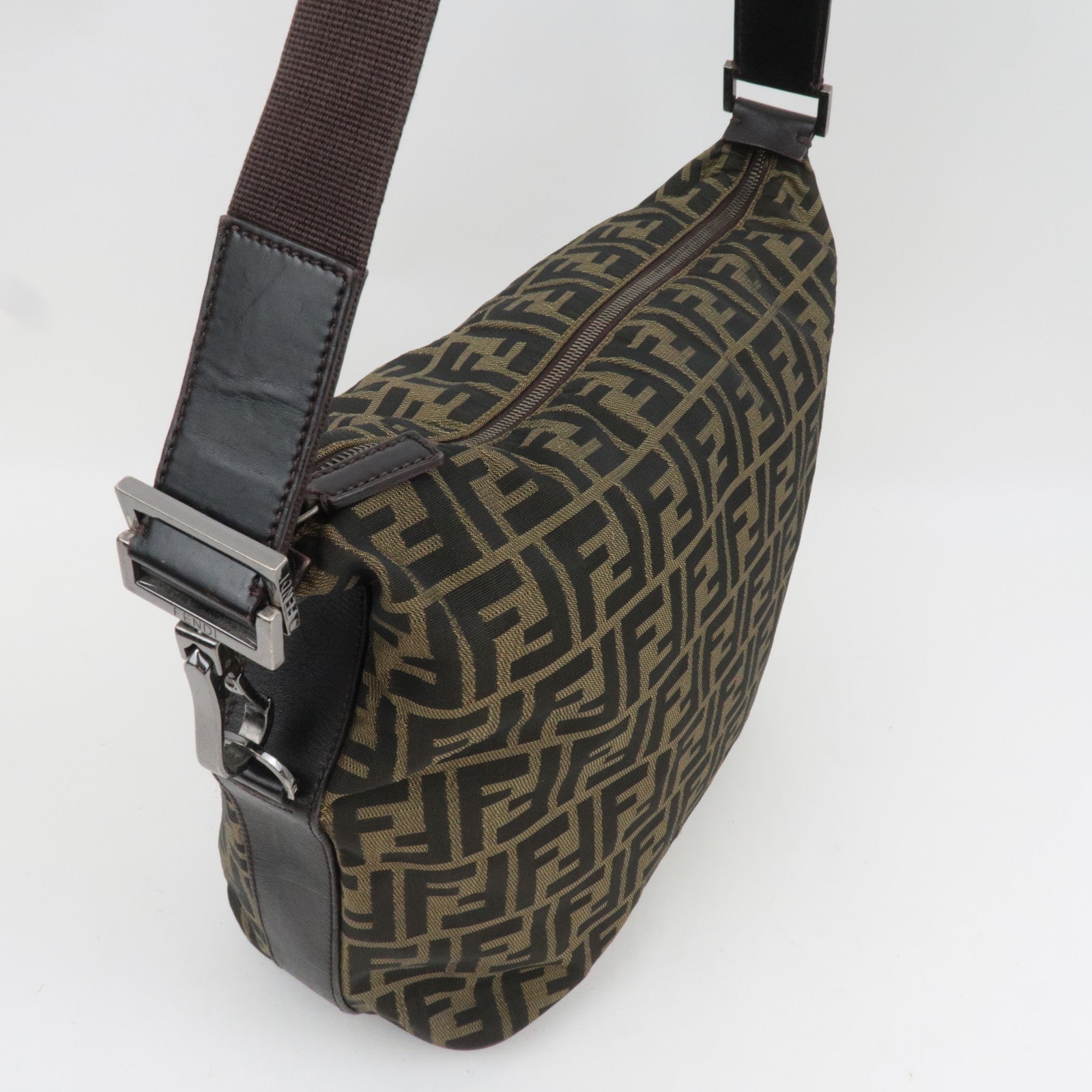 FENDI Zucca Canvas Leather Shoulder Bag Khaki 7VA003