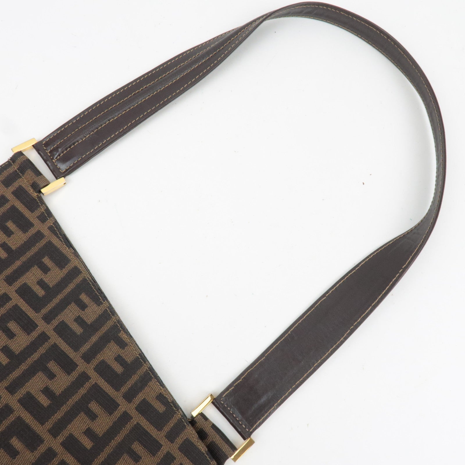 FENDI Zucca Canvas Leather Shoulder Bag Brown 15222