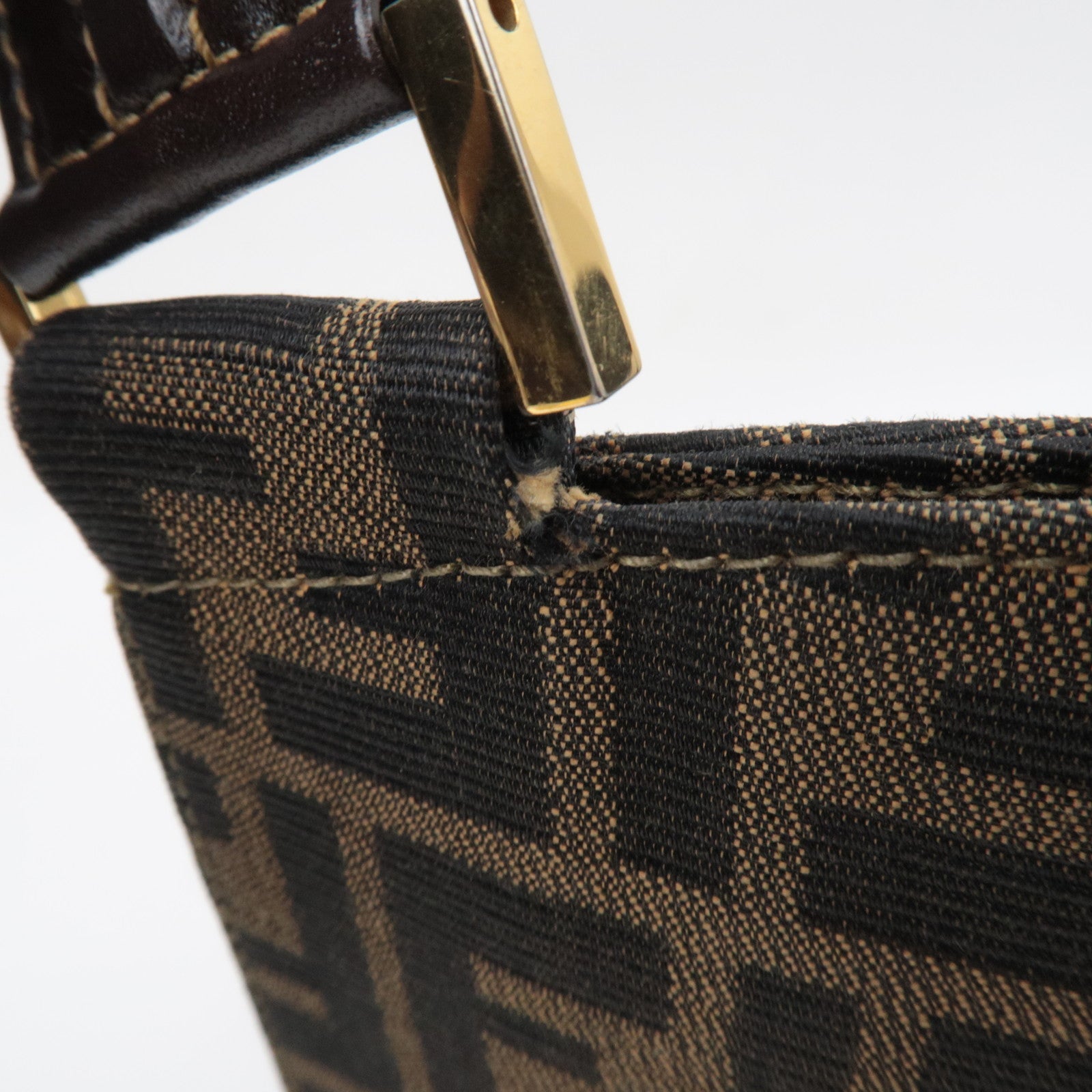 FENDI Zucca Canvas Leather Shoulder Bag Brown 15222