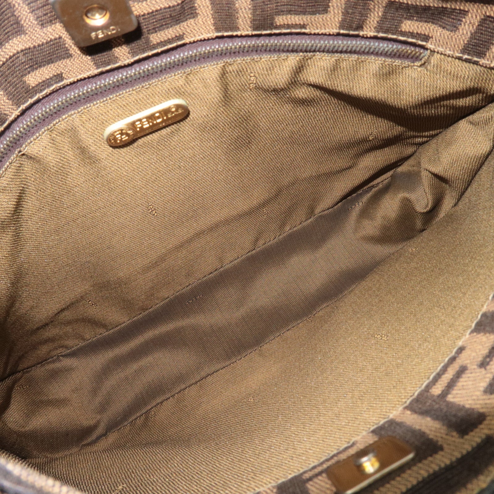FENDI Zucca Canvas Leather Shoulder Bag Brown 15222