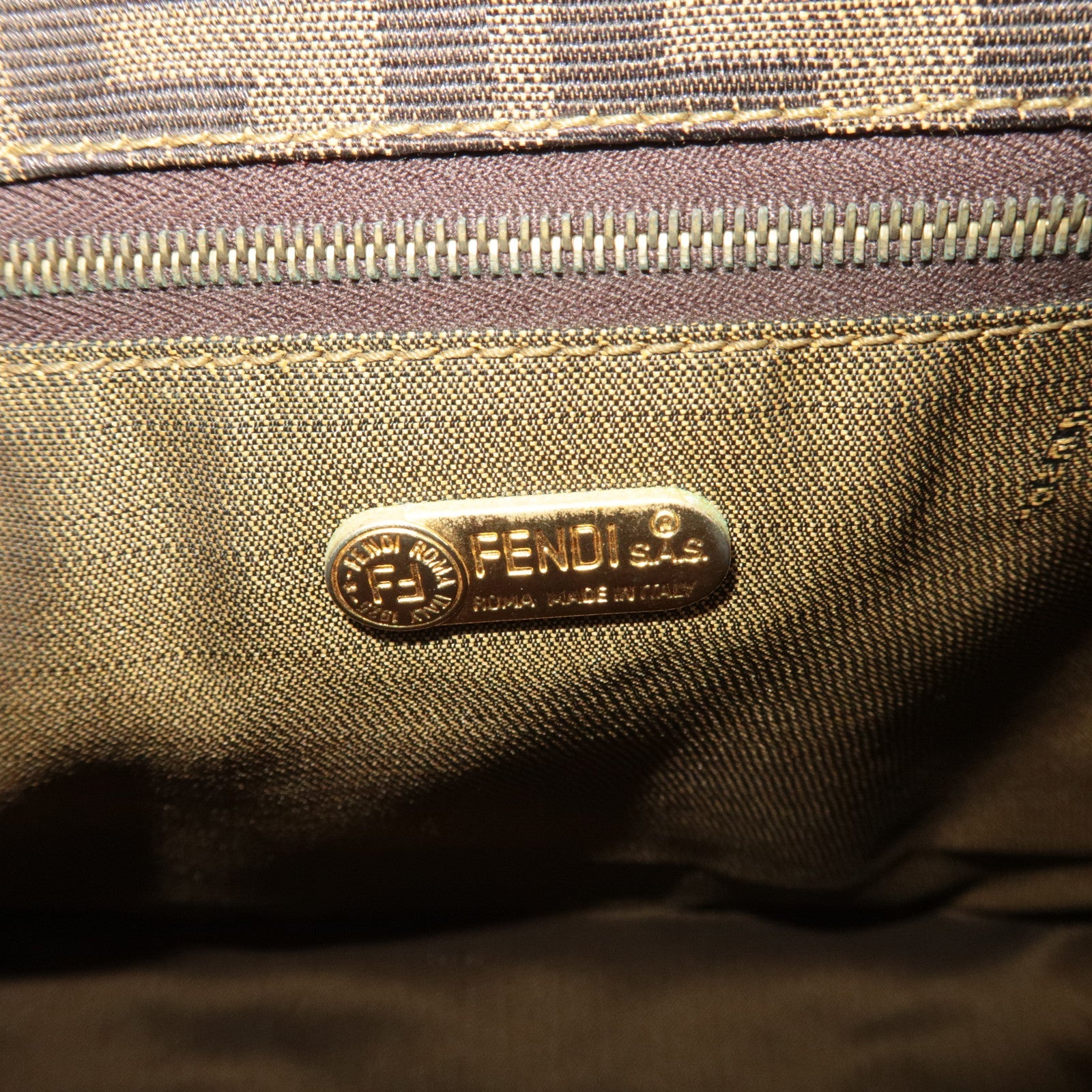 FENDI Zucca Canvas Leather Shoulder Bag Brown 15222