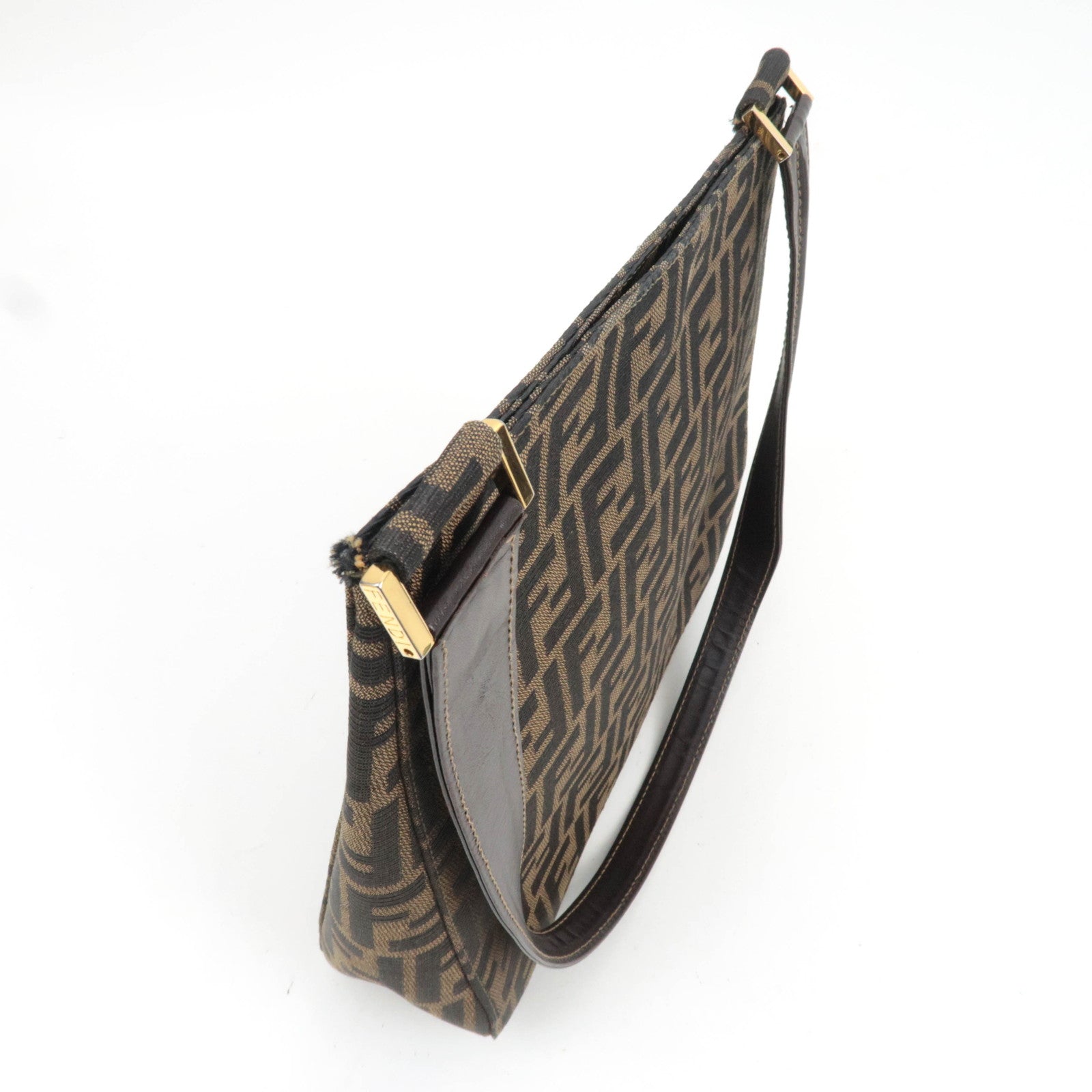 FENDI Zucca Canvas Leather Shoulder Bag Brown 15222
