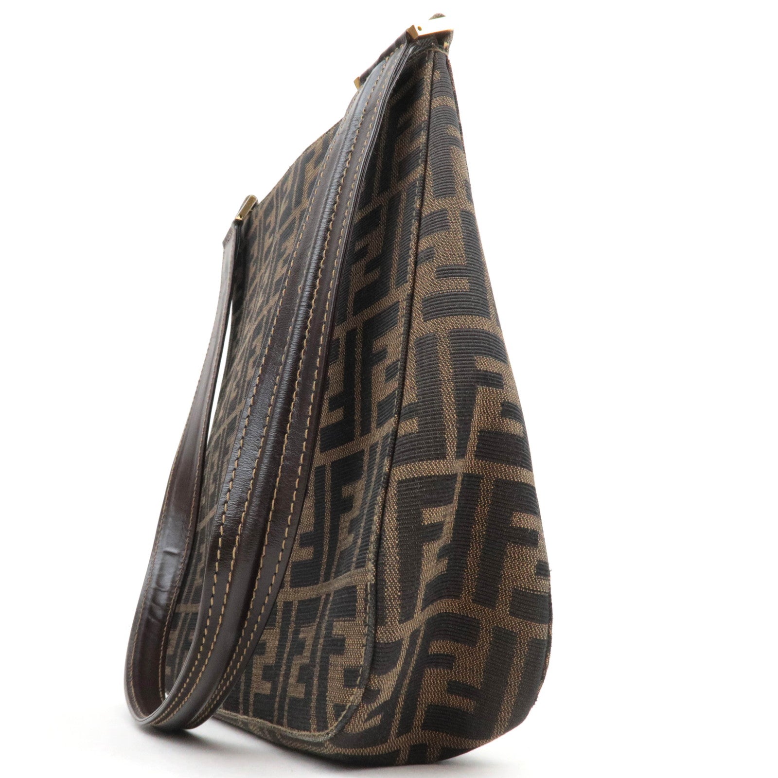 FENDI Zucca Canvas Leather Shoulder Bag Brown 15222