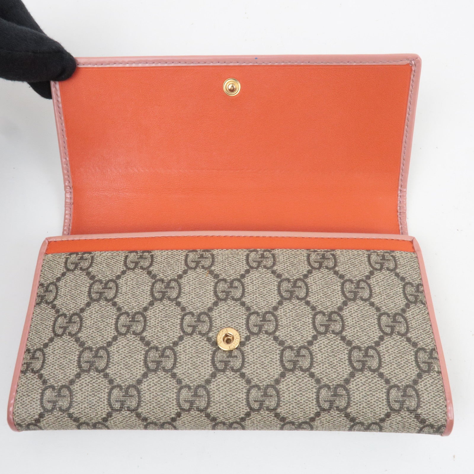 GUCCI Ribbon GG Supreme Long Wallet Beige Pink 388679