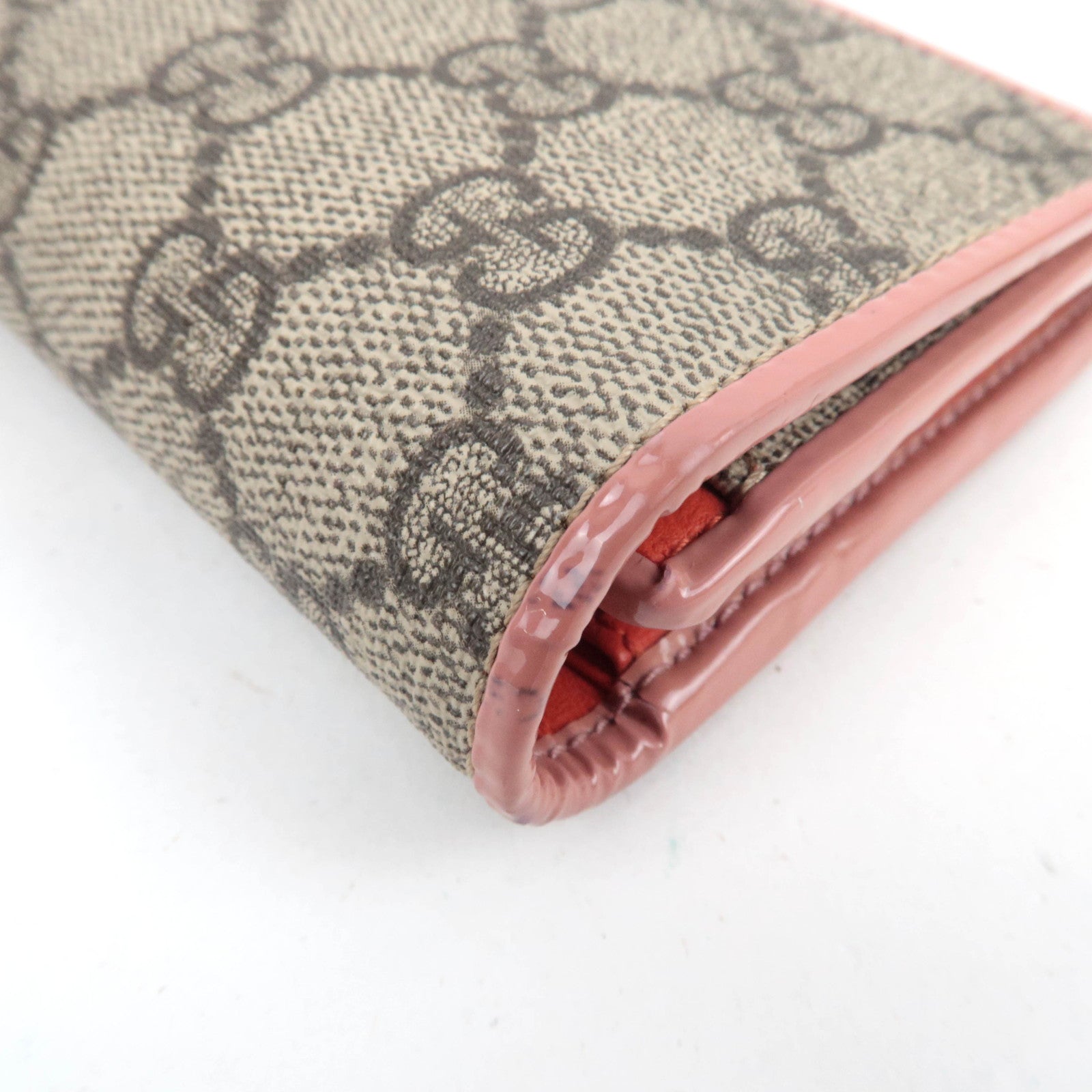 GUCCI Ribbon GG Supreme Long Wallet Beige Pink 388679