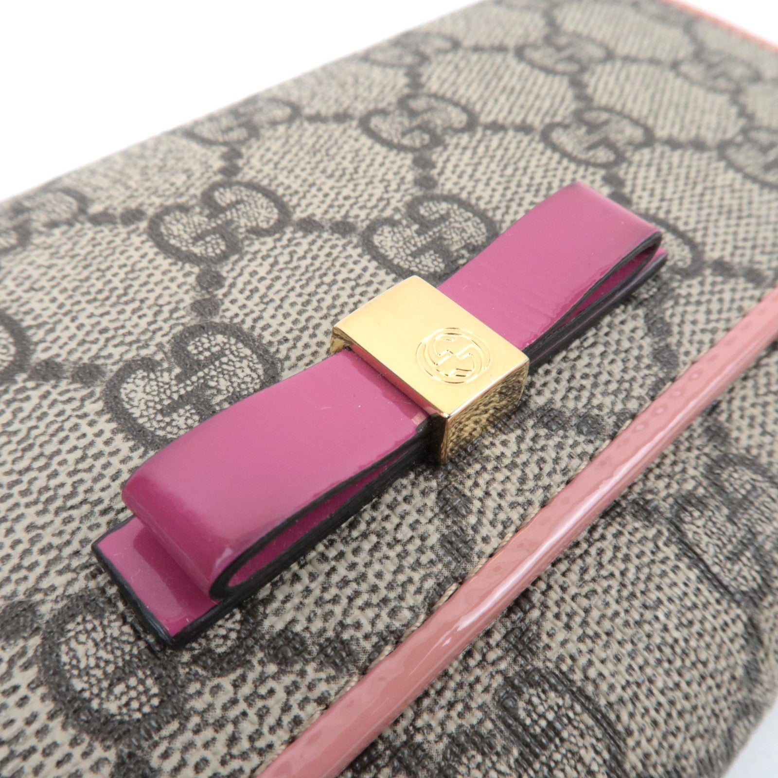 GUCCI Ribbon GG Supreme Long Wallet Beige Pink 388679