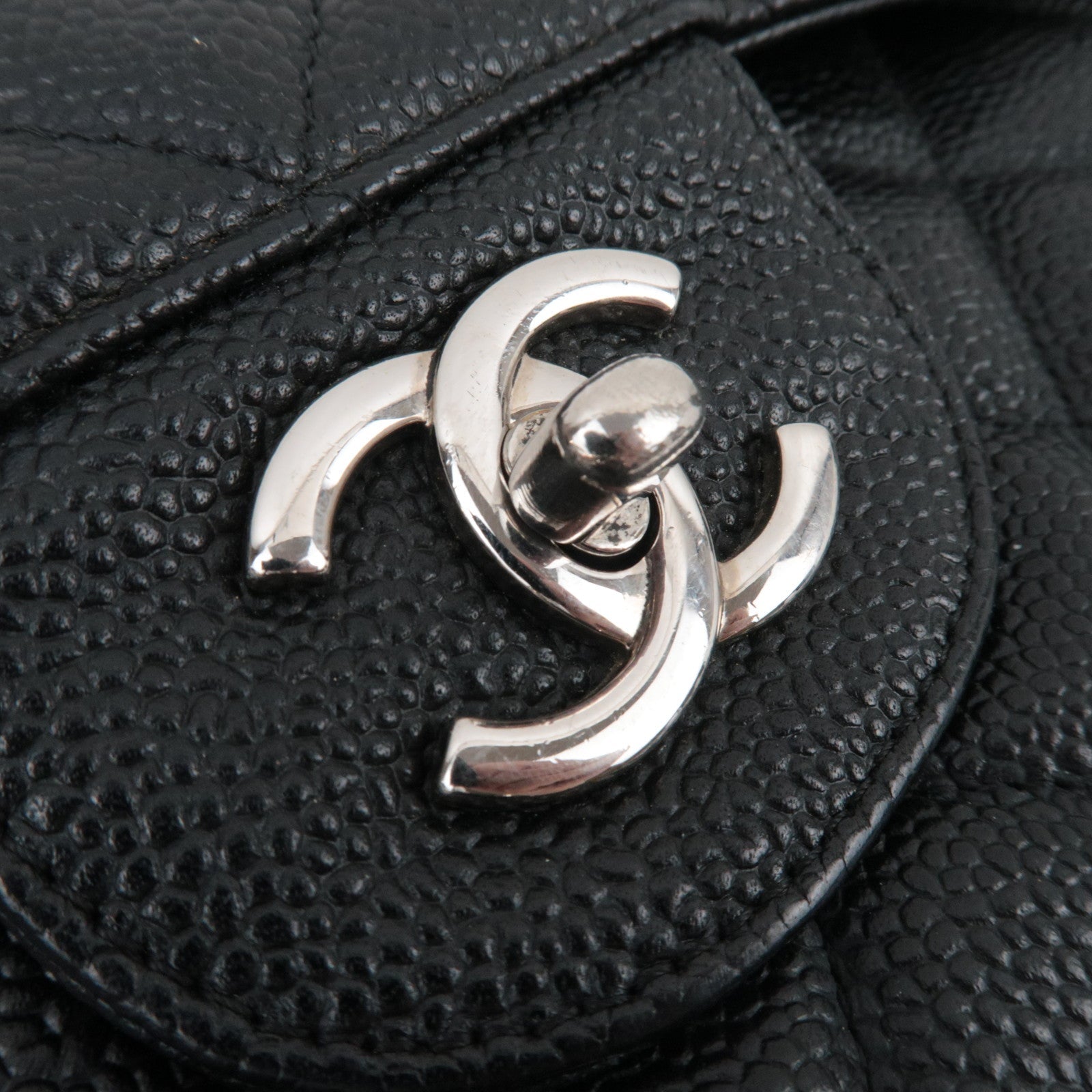 CHANEL Jumbo Matelasse 30 Caviarskin Black Silver HDW