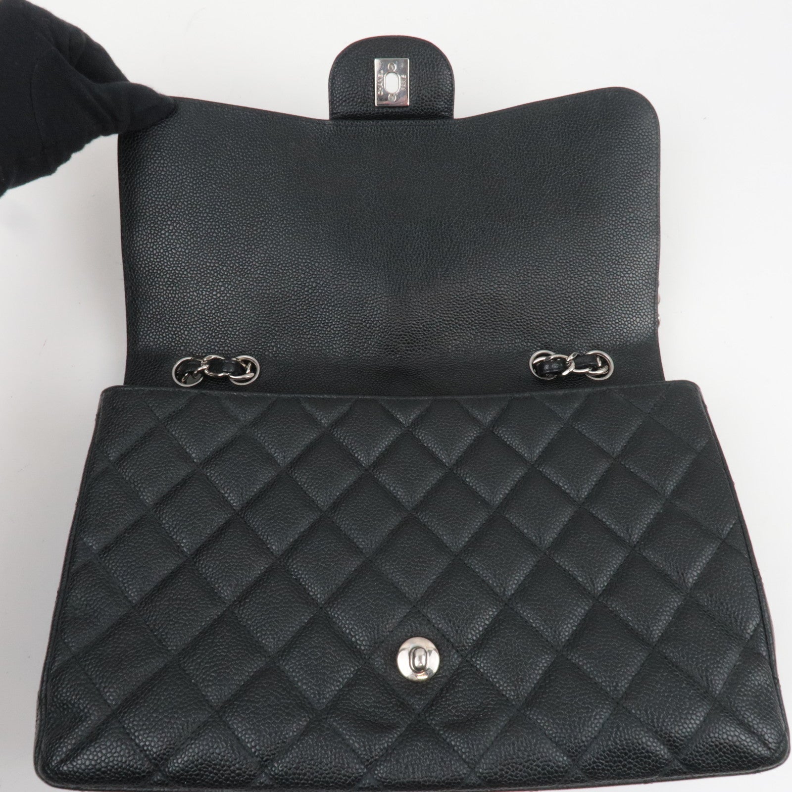 CHANEL Jumbo Matelasse 30 Caviarskin Black Silver HDW