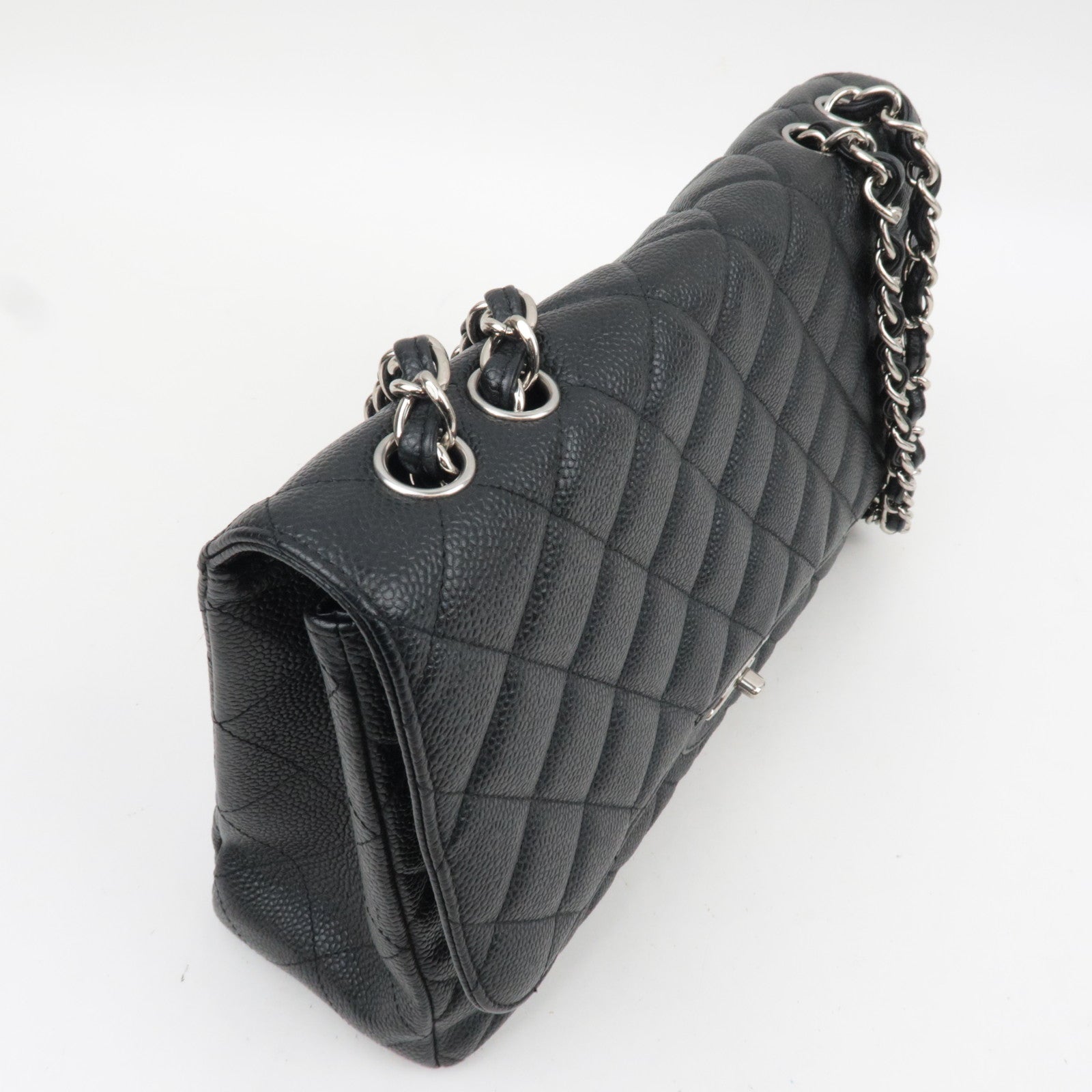 CHANEL Jumbo Matelasse 30 Caviarskin Black Silver HDW