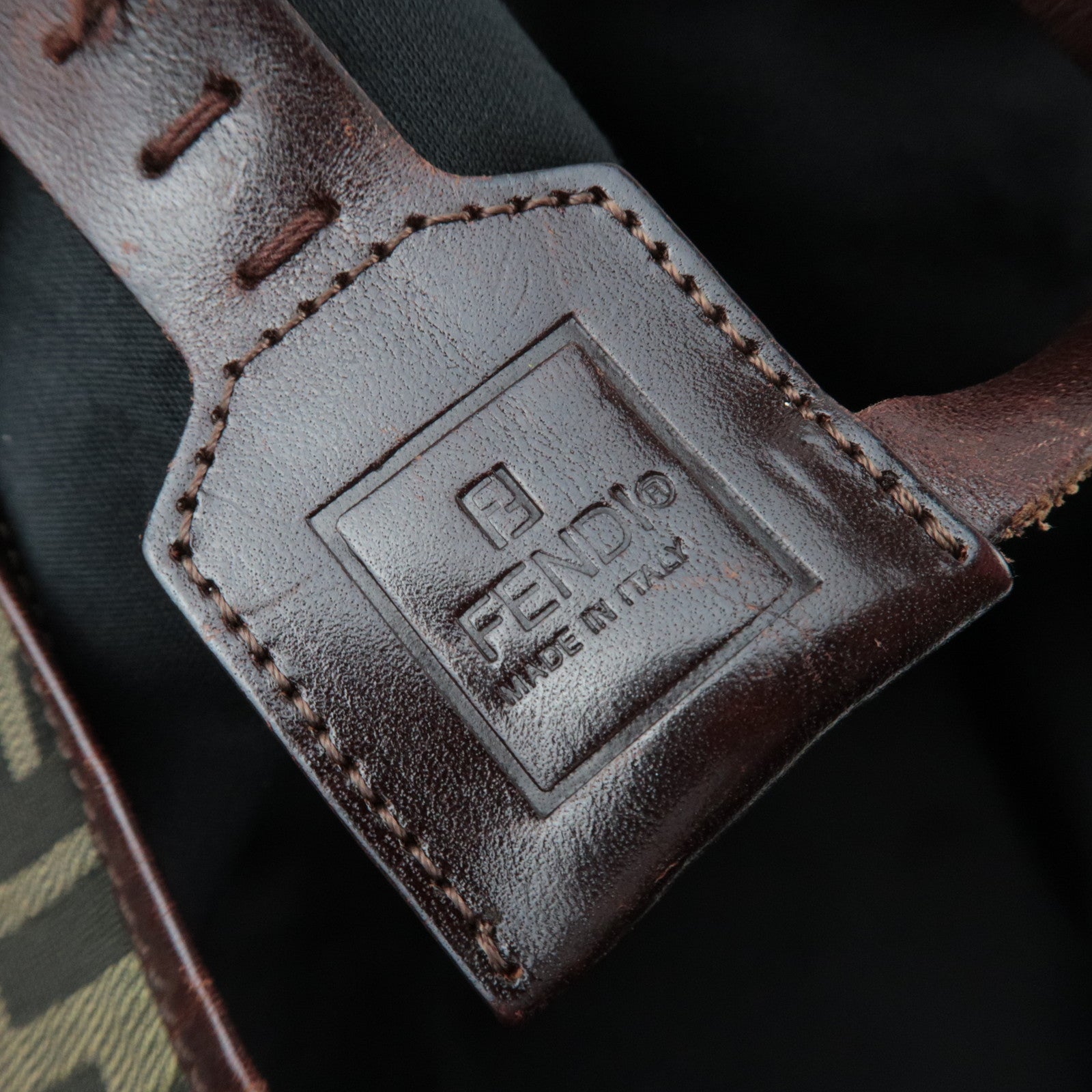 FENDI Zucca Canvas Leather Tote Bag Khaki Black