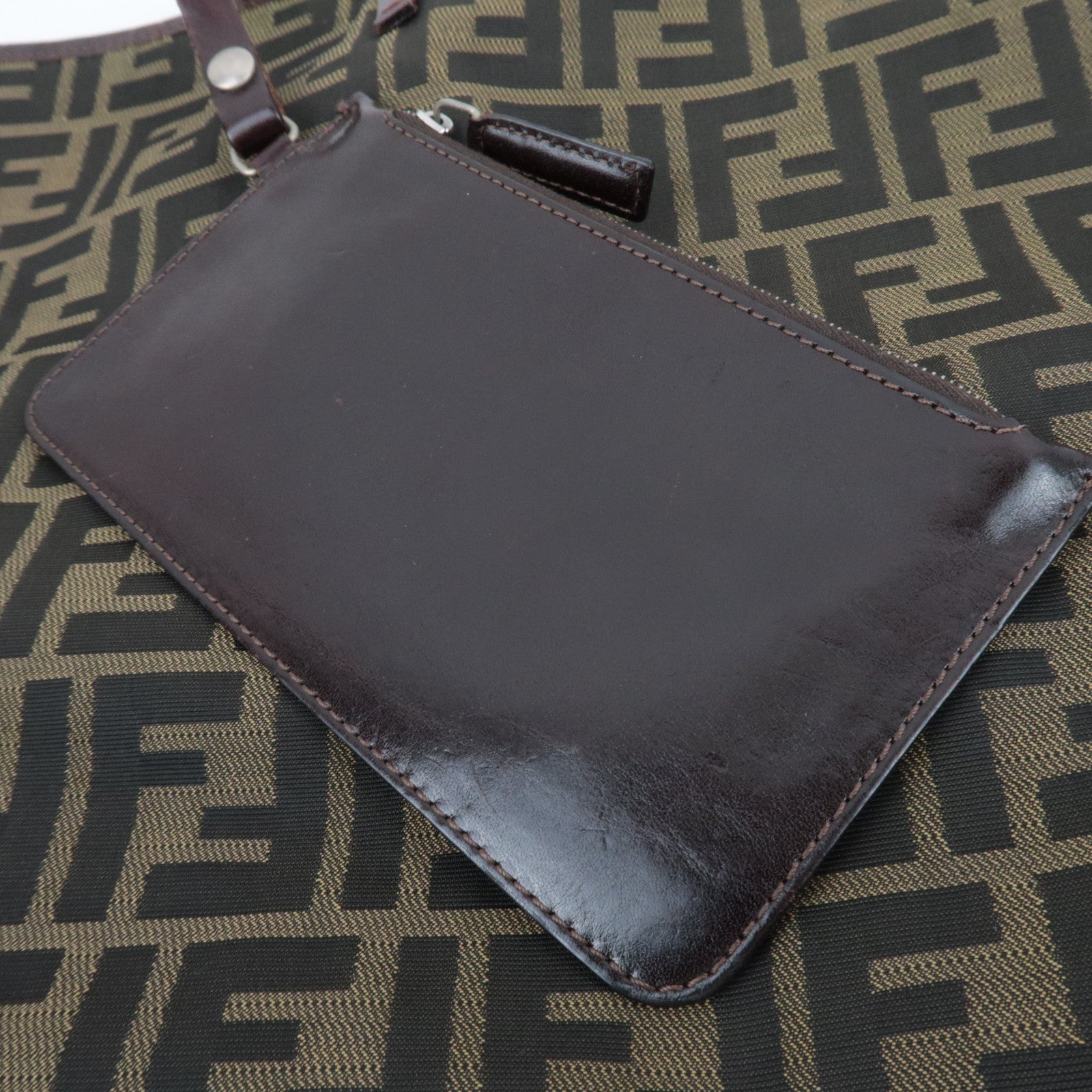 FENDI Zucca Canvas Leather Tote Bag Khaki Black