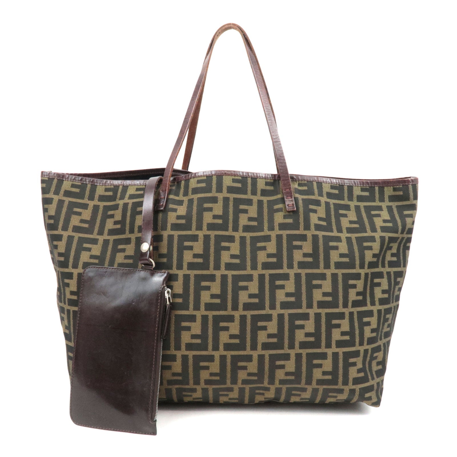 FENDI Zucca Canvas Leather Tote Bag Khaki Black85331