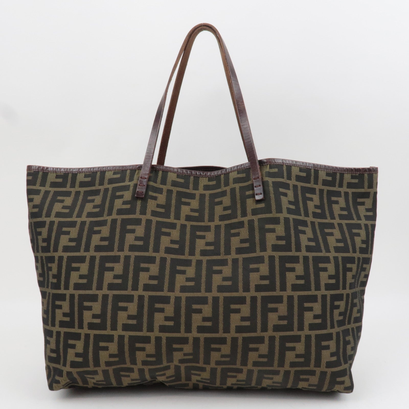 FENDI Zucca Canvas Leather Tote Bag Khaki Black